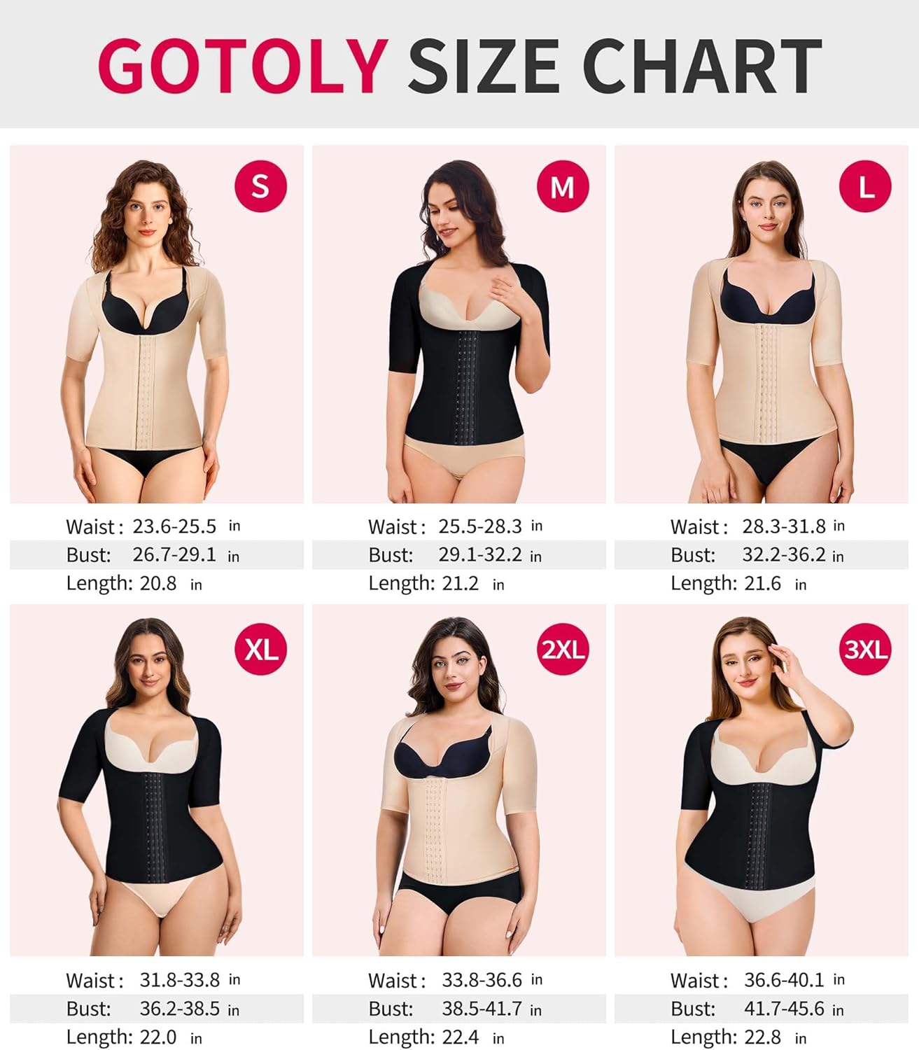 Gotoly Women Waist Trainer Corset Tummy Control Shapewear Upper Arm Shaper Post Surgical Slimmer Compression Tops