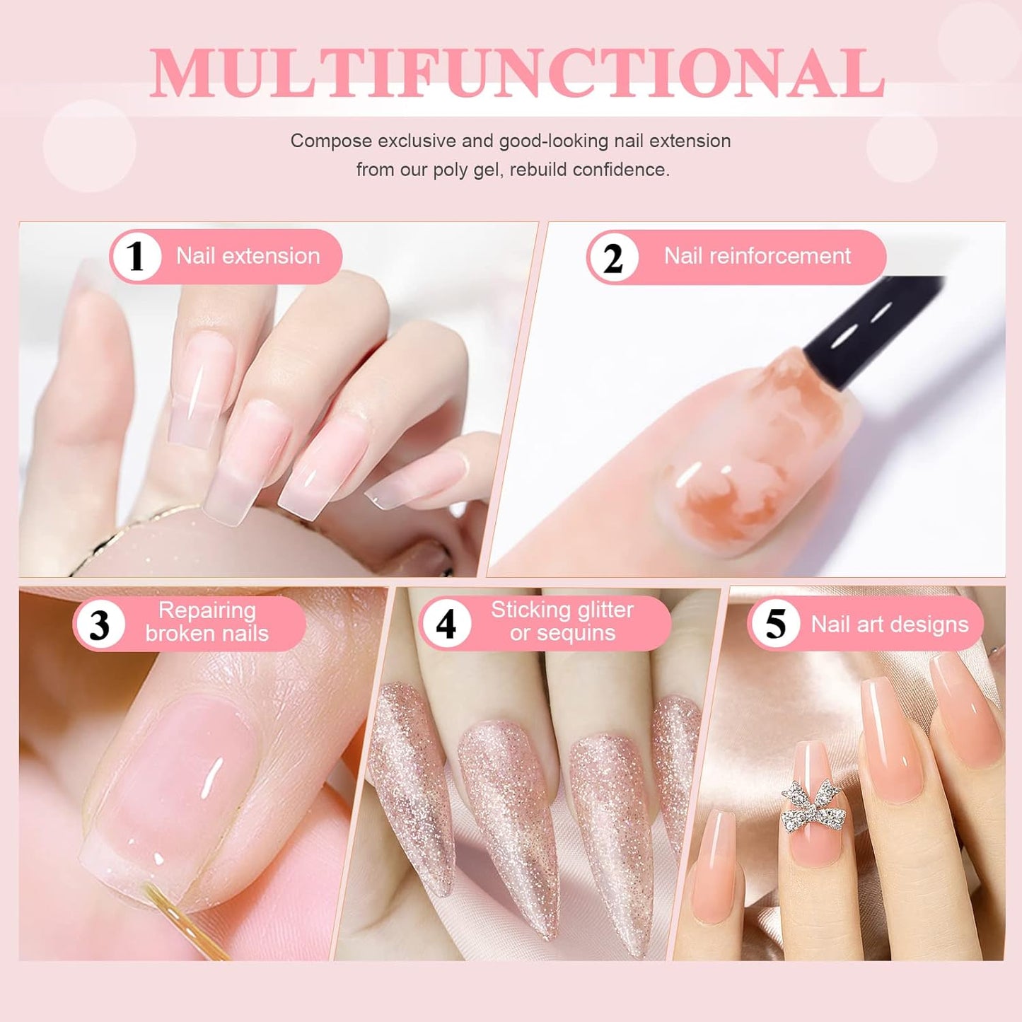 SAVILAND Large Clear Poly Gel: 100g Natural Nail Extension Poly Hard Gels For Starter Salon-Like Strengthener Long Lasting Poly Nail Gel for Beginner & Professional DIY at-Home
