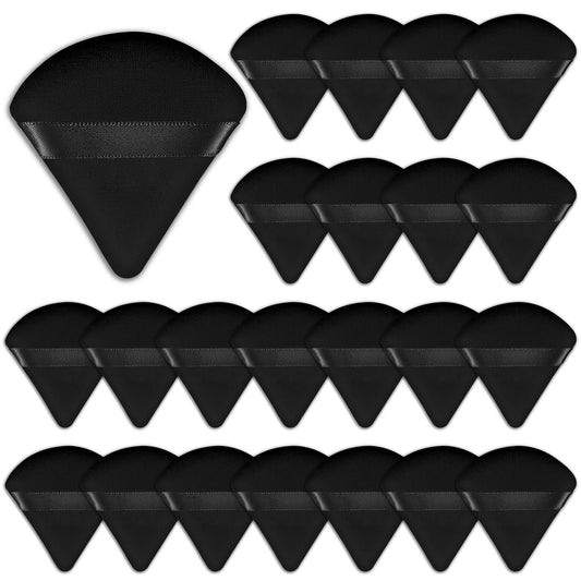 24 Pieces Powder Puff Face Triangle Powder Puff Soft Velour Makeup Puff Velour Puffs for Face Wet and Dry Cosmetic Foundation,Body Powder Blender Loose Mineral Powder Makeup Tool(Black,24 Pcs)
