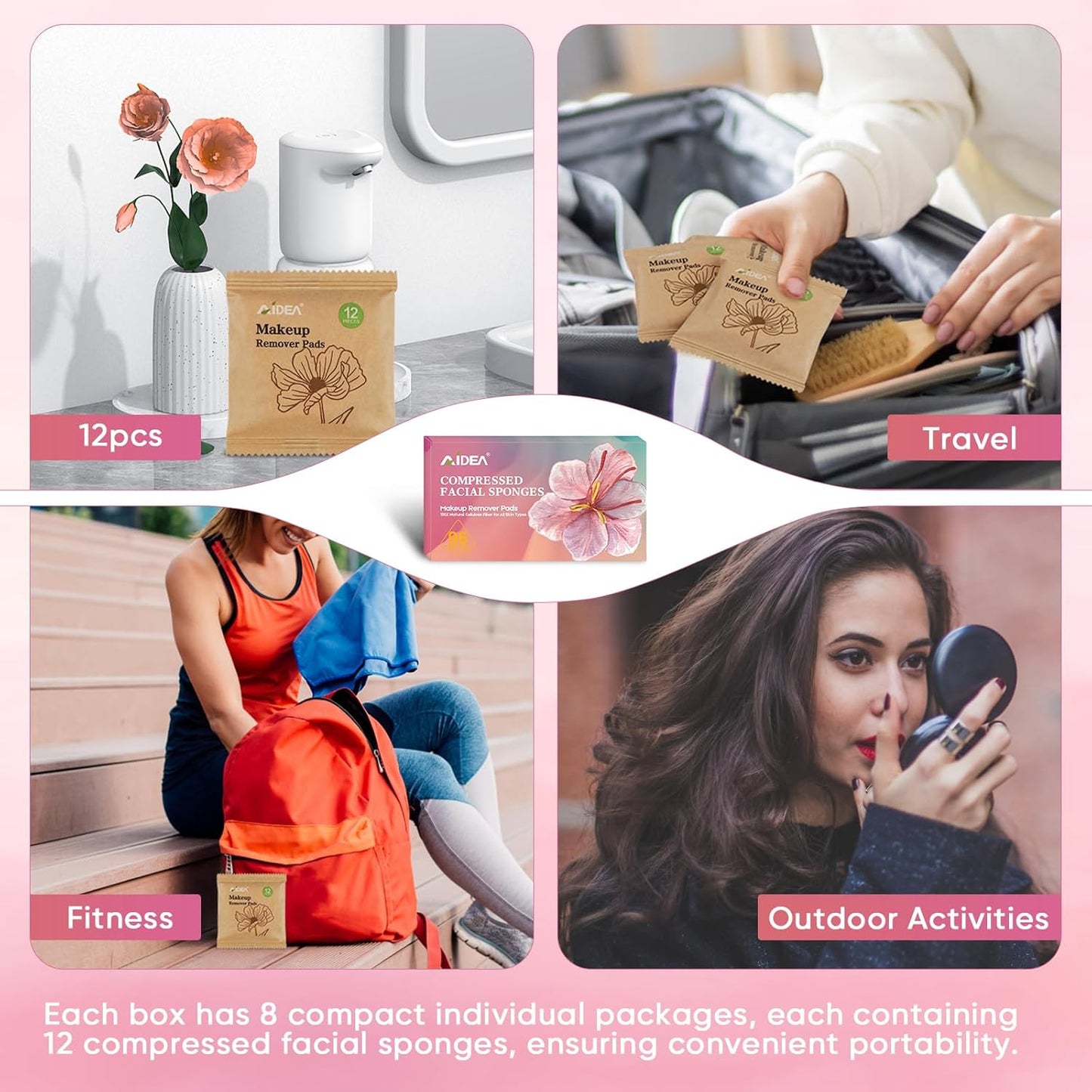 AIDEA 96Count Facial Sponges Compressed, Face Sponges for Cleansing, Natural Cosmetic Makeup Sponges, Sponges for Washing Face, Exfoliating, Makeup Removal, Travel Essentials for Women