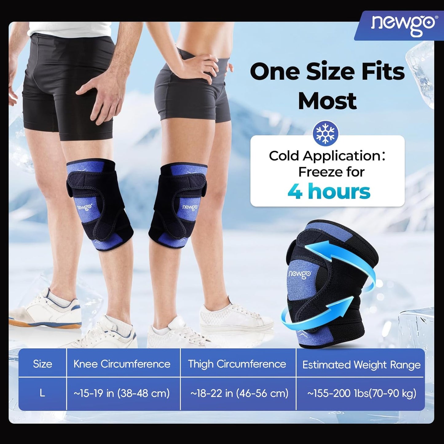 NEWGO Ice Pack for Knee Pain Relief, Extra Soft Knee Ice Pack wrap for Leg Injuries, Swelling, Knees Replacement Surgery Arthritis, Meniscus Tear and ACL - 2 Pack