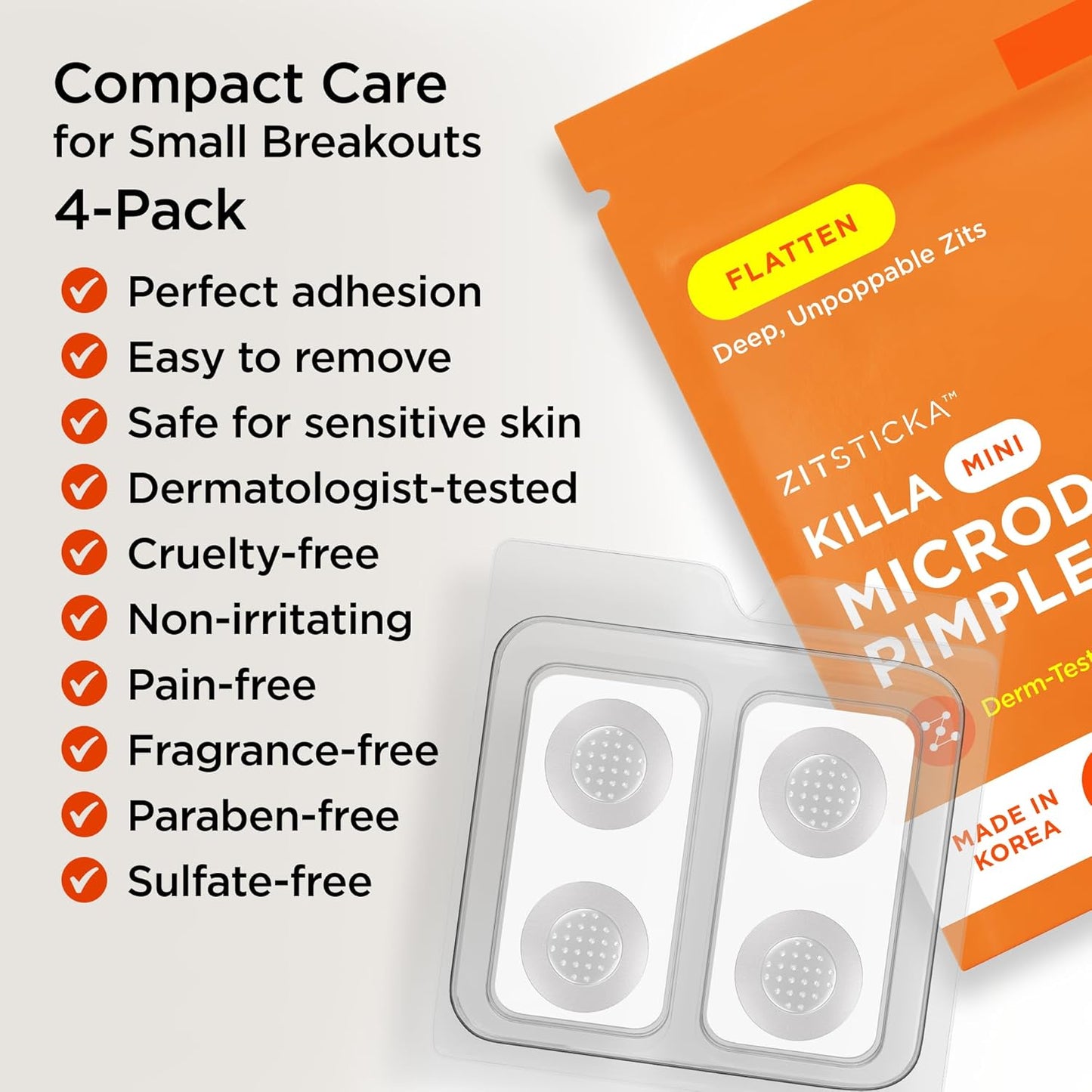 ZitSticka Killa Pimple Patches for Face - World's Most Potent Pimple Patch with Fast-Acting Microdarts - Starts Working within 6 Hours for Deep, Early-Stage Zits - Mini 4 Count