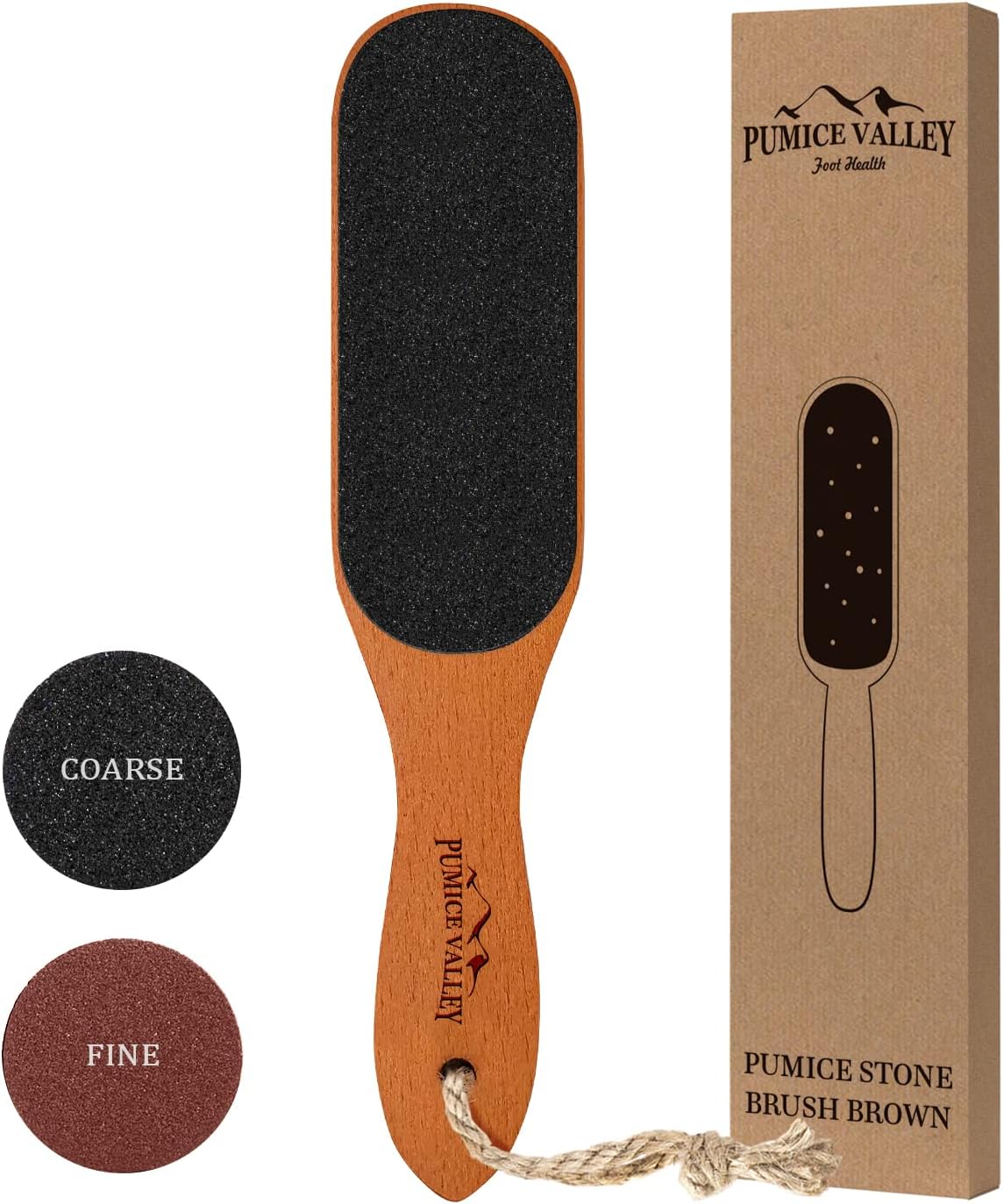 Pumice Stone Foot File - Wooden Pedicure Feet Scrubber with Handle for Callus, Dry, and Dead Skin Removal - Heel Scraper for Feet, Hands, and Body - Foot Filer for Use in Shower