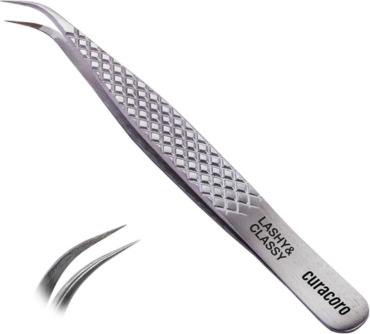 Curacoro Lash Tweezer - Professional & Precision Fiber Tip Grip Lash Tweezers for Eyelash Extensions, Multi Shapes & Purposes Tweezers for Volume, Isolation & Classic Lashes (Silver, Lashy and Classy)