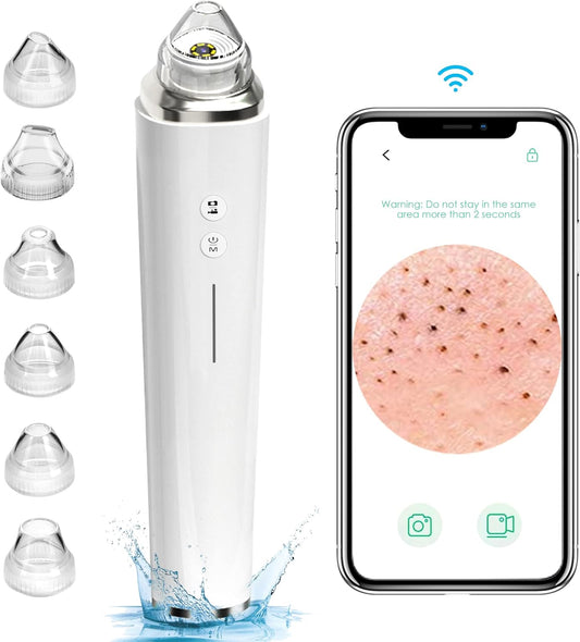 Blackhead Remover Pore Vacuum, 【[FDA Certification] 】 WiFi Visible Facial Pore Cleanser with HD Camera Pimple Acne Comedone Extractor Kit with 6 Suction Heads Electric Blackhead Suction Tool