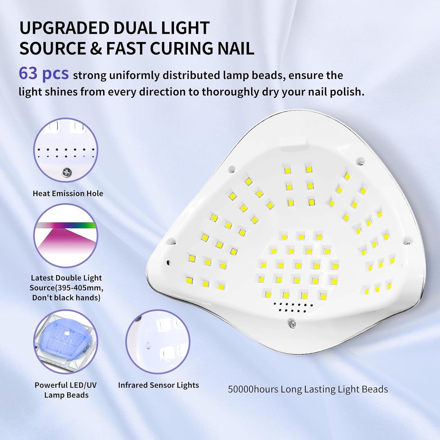 UV Nail Lamp, MIRAGE LAYON 288W UV Light Gel Nail Dryer with 63 Lamp Beads, Auto Sensor and 4 Timers LCD Display, Professional LED UV Lamp for Fingernail and Toenail