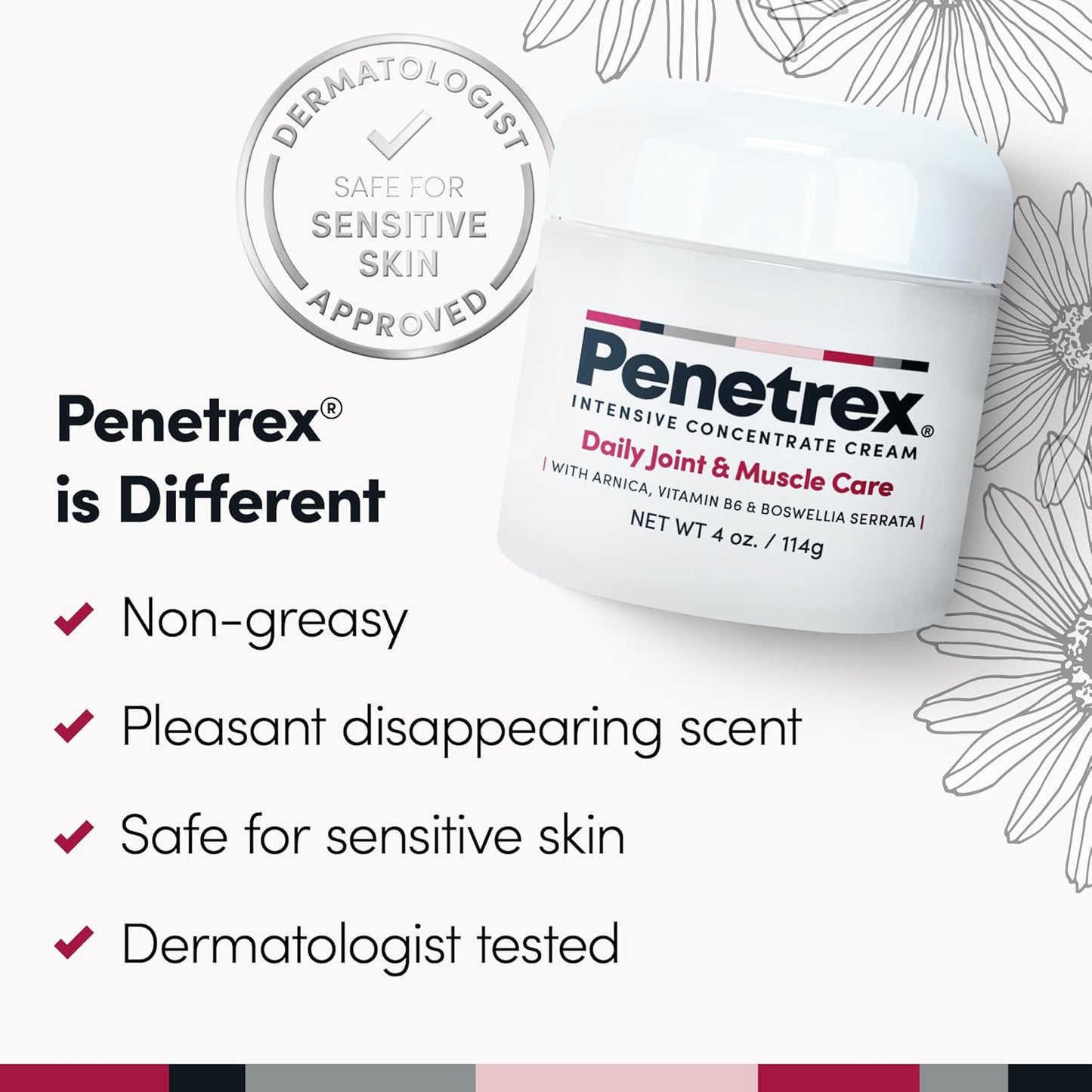 Penetrex Joint & Muscle Therapy - Soothing Comfort for Back, Neck, Hands, Feet - Premium Whole Body Rub with Arnica, Vitamin B6 MSM & Boswellia - Non-Greasy 4oz Cream
