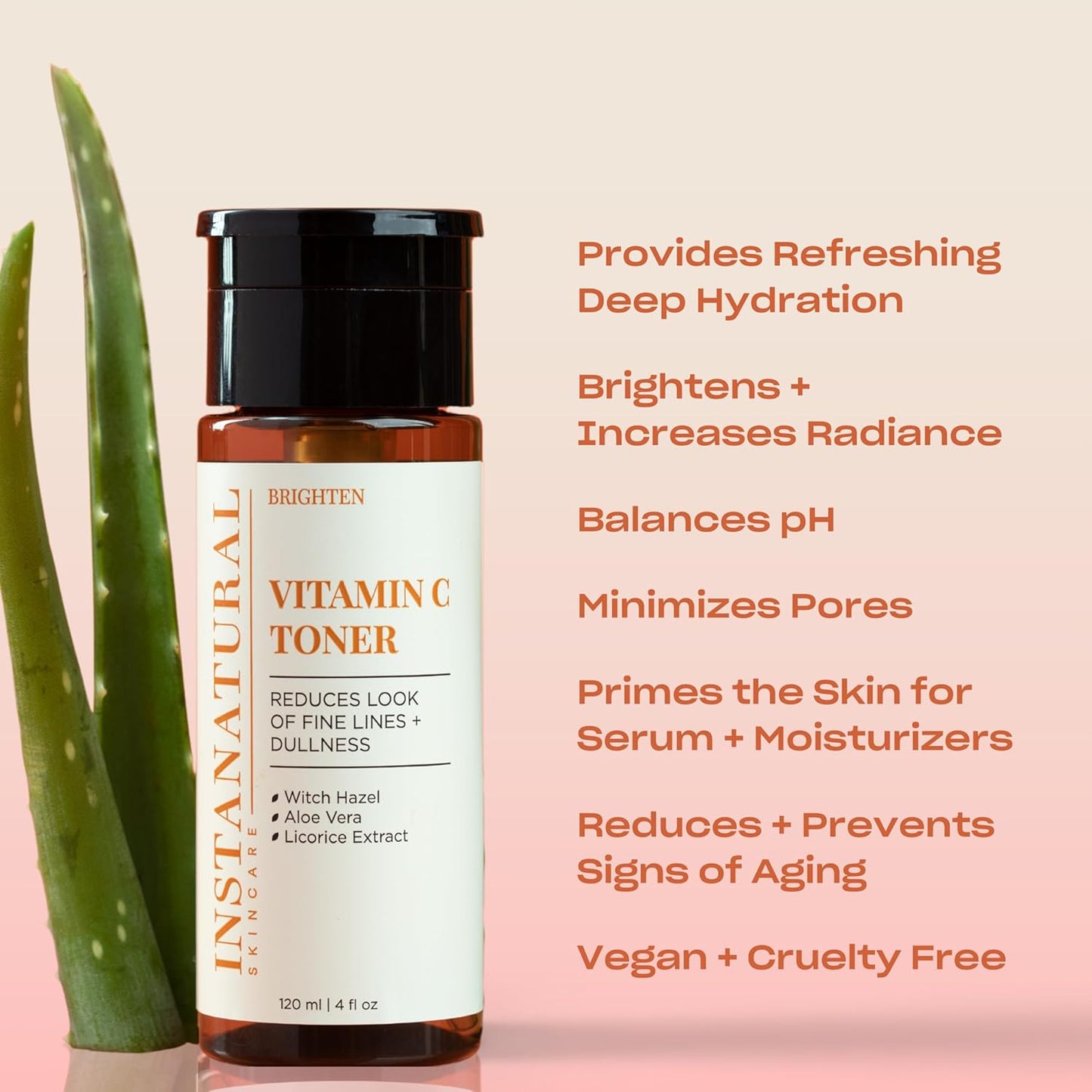 InstaNatural Vitamin C Face Toner, Brightens, Balances pH and Reduces Signs of Aging, Fine Lines and Wrinkles, with Witch Hazel, Lavender and Geranium Oils, 4 Fl Oz