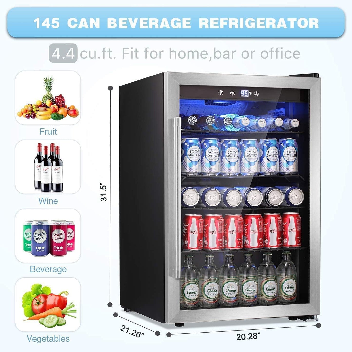 Antarctic Star Beverage Refrigerator Cooler - 145 Can Mini Fridge Glass Door for Soda Beer or Wine, Clear Front Door for Home Office or Bar, 4.4Cu.Ft