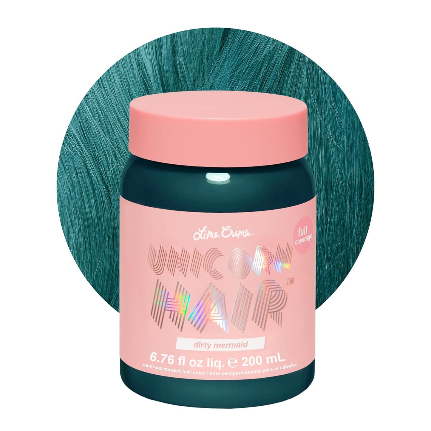 Lime Crime Full Coverage Unicorn Hair Dye, Dirty Mermaid - Damage-Free Semi-Permanent Hair Color Conditions & Moisturizes - Temporary Hair Tint Kit Has A Sugary Citrus Vanilla Scent - Vegan
