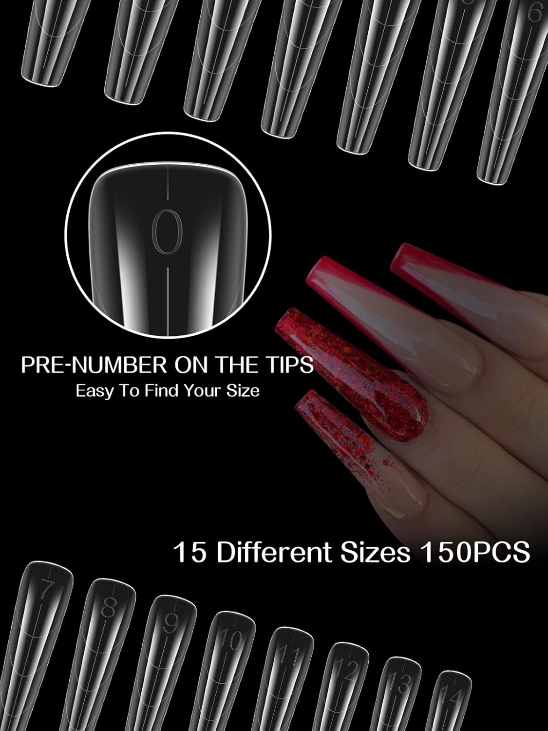 TOROKOM Nail Dual Forms for Poly Nail Gel, 150Pcs Coffin Extension Gel Nail Molds Clear Acrylic Nail Tips, Full Cover Reusable Nail Forms for Builder Nail Gel Nail Art Design Salon&DIY