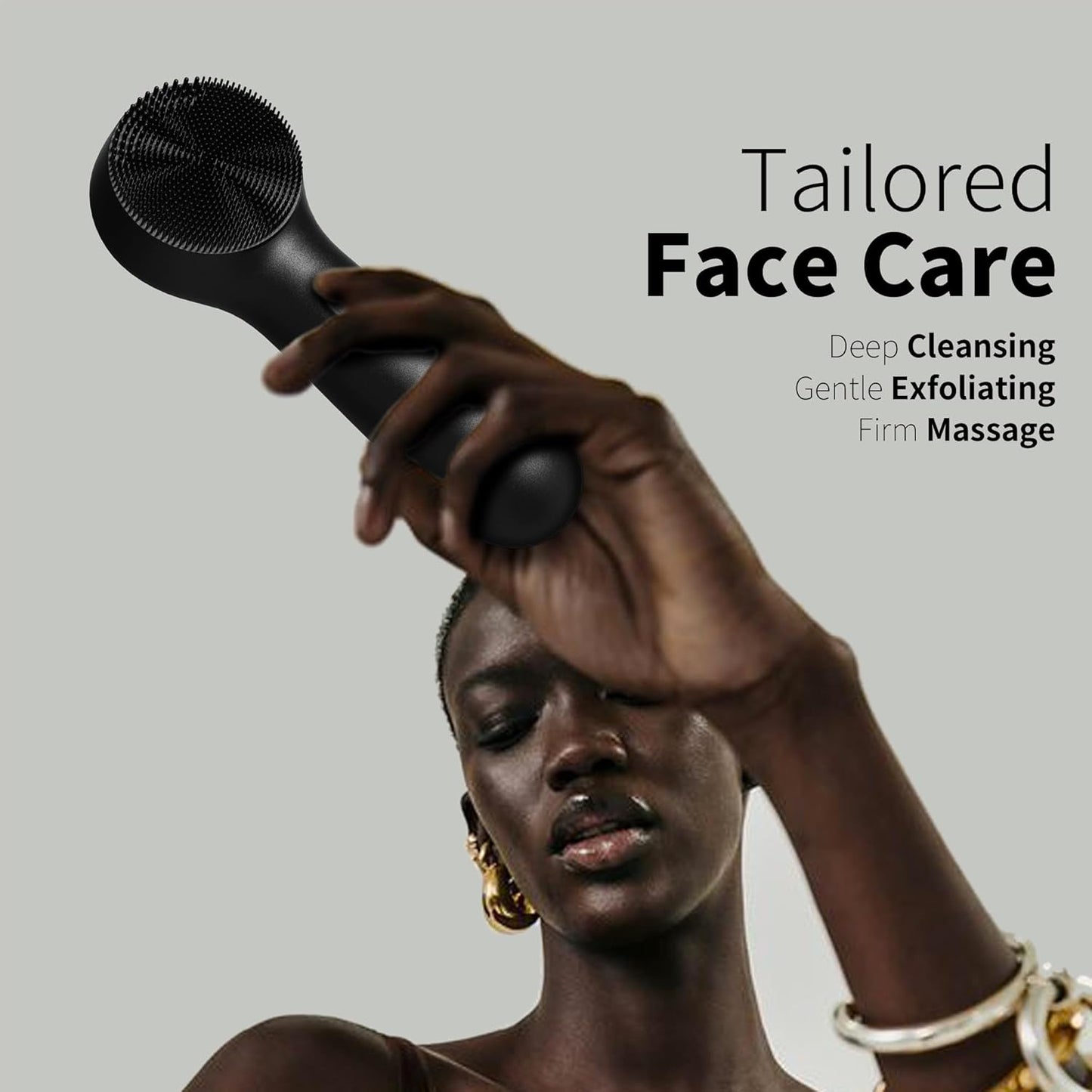 NågraCoola CLIE Silicone Face Scrubber, Facial Cleansing Brush, Rechargeable, Waterproof Face Scrub Brush for Deep Cleansing, Exfoliating, Massage, with Eye Roller, for Women and Men-Black