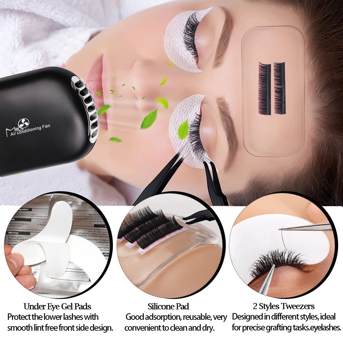 Lash Extension Kit for Beginners Lash Mannequin Head with Replaced Eyelids False Eyelashes Practice Eyelash Strips Facial Mister Tweezers Glue USB Fan Professional Set
