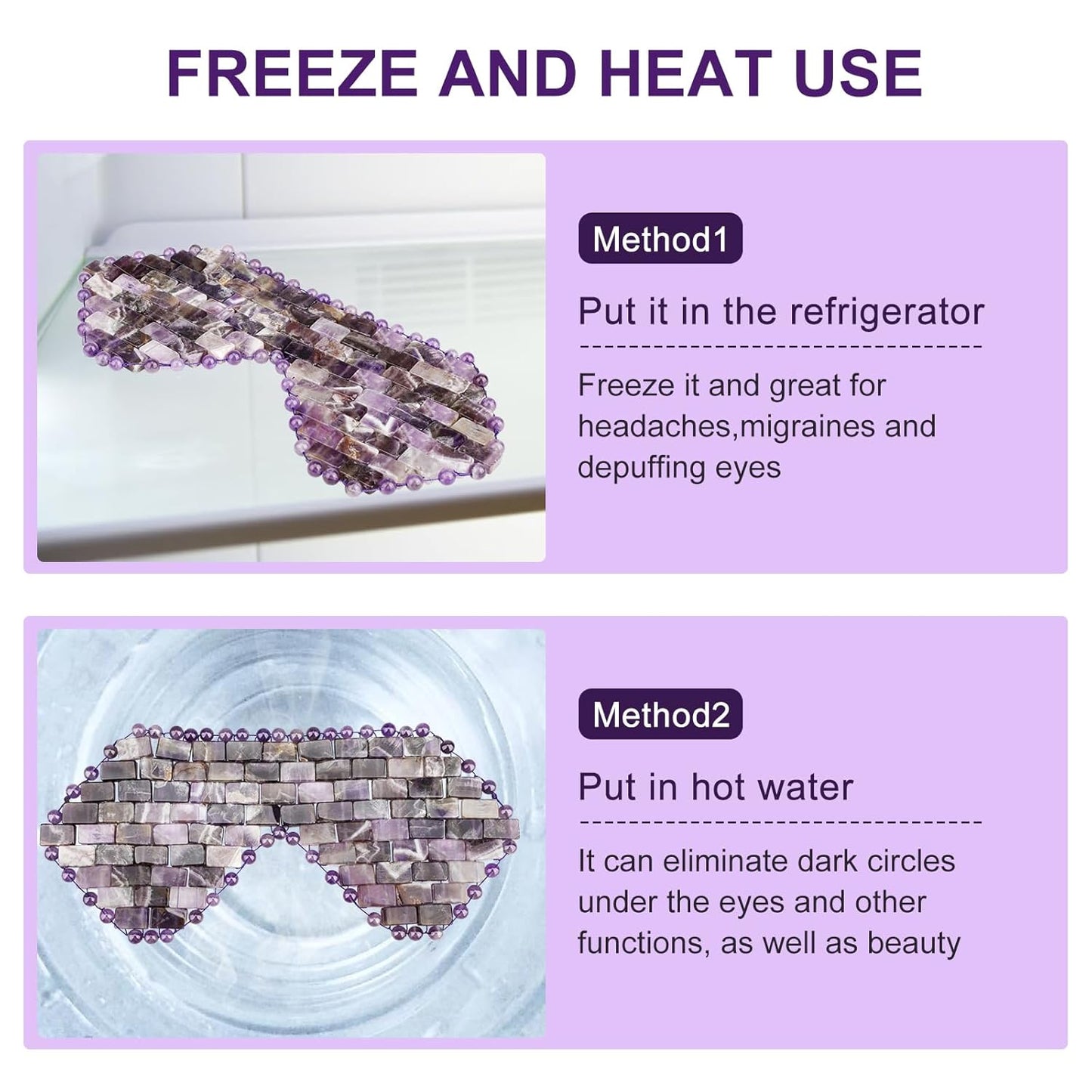Jade Eye Mask, Rose Quartz Eye Mask，Gemstone Eye Mask Anti Aging Therapy Hot or Cold Using (#2-Amethyst)