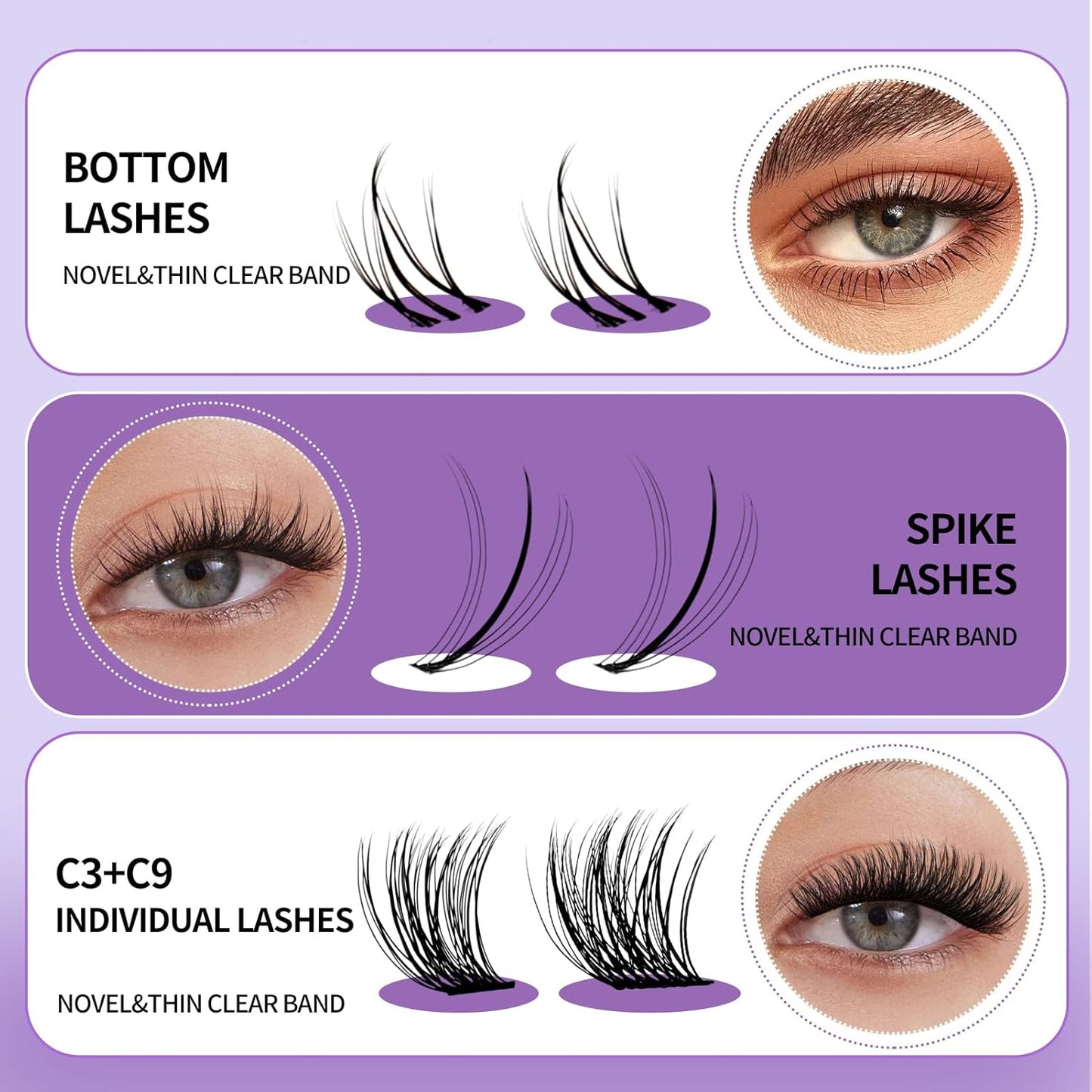 DIY Individual Lash Extensions Eyelashes Cluster Lashes 12-18 mixed D Curl Cluster Lash Nature Look Soft Wispy Cluster Eyelash Extensions（C3+C9-07-1218）