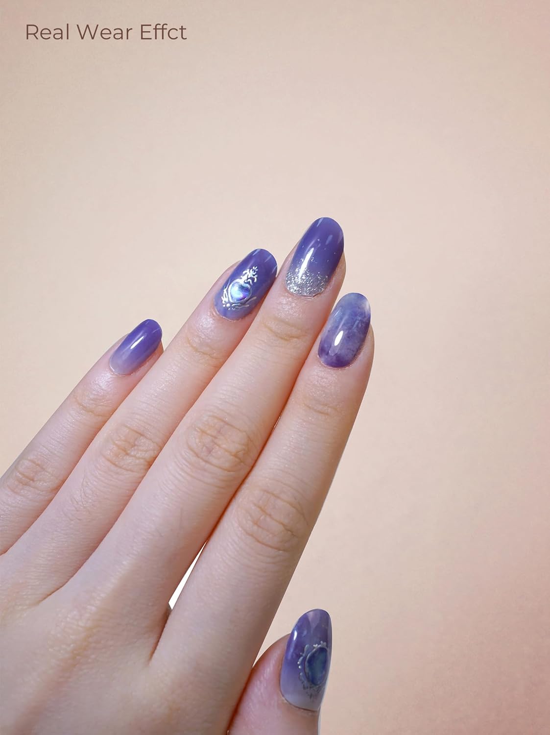 Pre Cured Gel Nail Strips - 44PCS Salon Quality Gel Nail Stickers - Long Lasting Polish Wraps for Women no UV Light Needed Easy Apply& Remove (Crystal Blue）