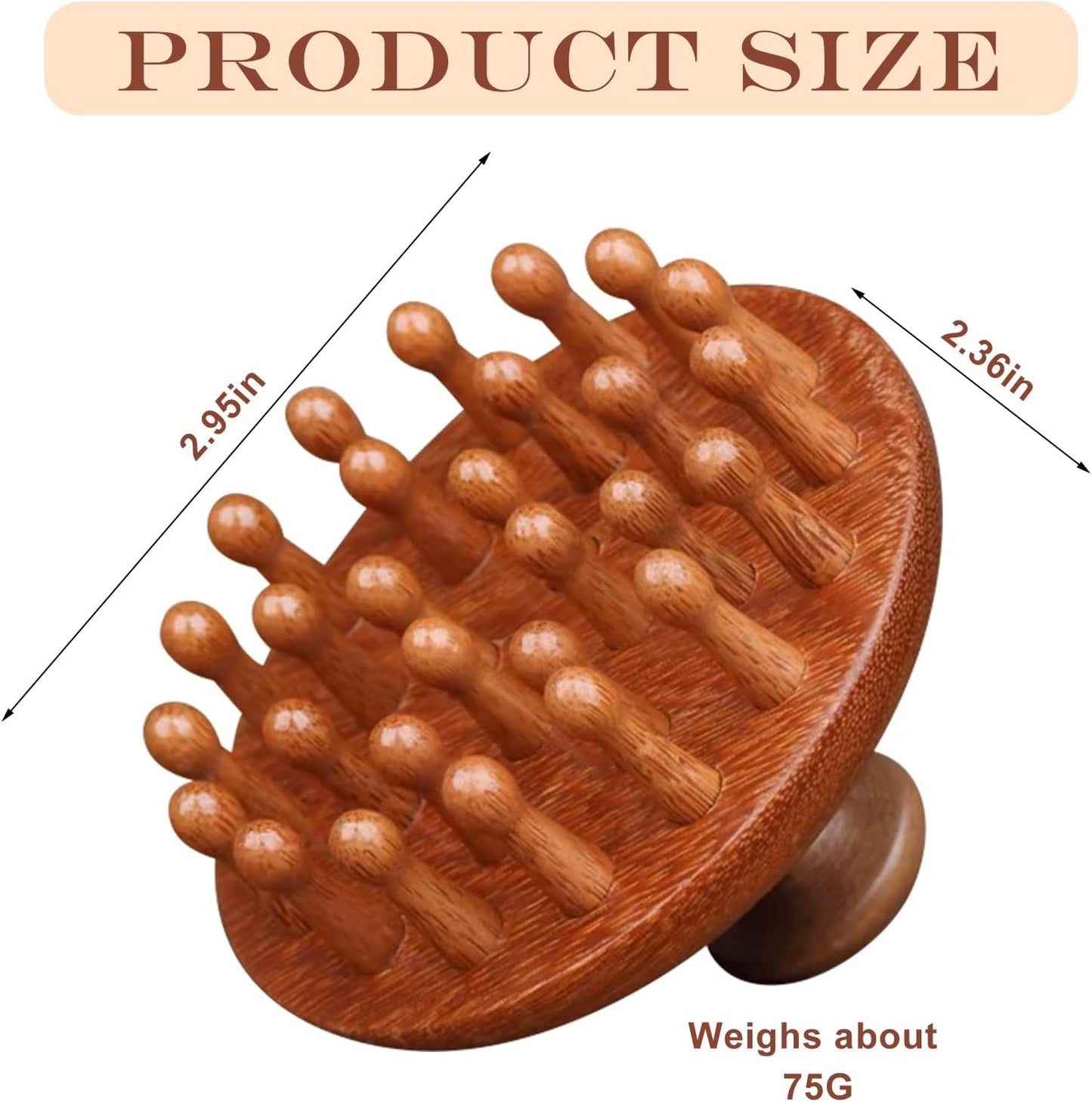 28 Teeth Sandalwood Head Massager - Round Wooden Scalp Brush for Hair Growth & Relaxation, Gua Sha Body Massage Tool