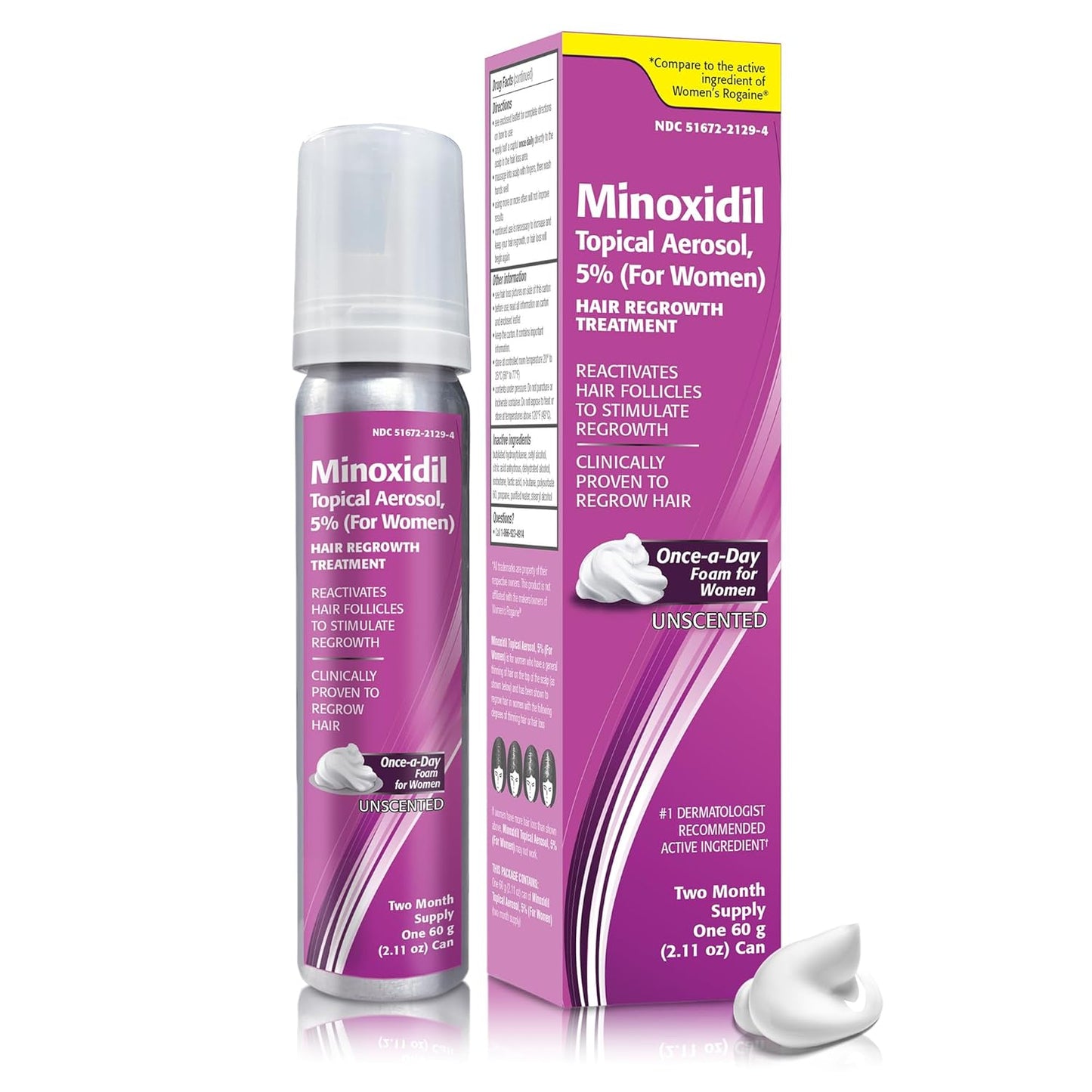 Taro Minoxidil for Women, 2.11 Oz (2 Months Supply) Clinically Proven to Regrow Hair, Topical Aerosol Foam 5%, Hair Thinning Treatment