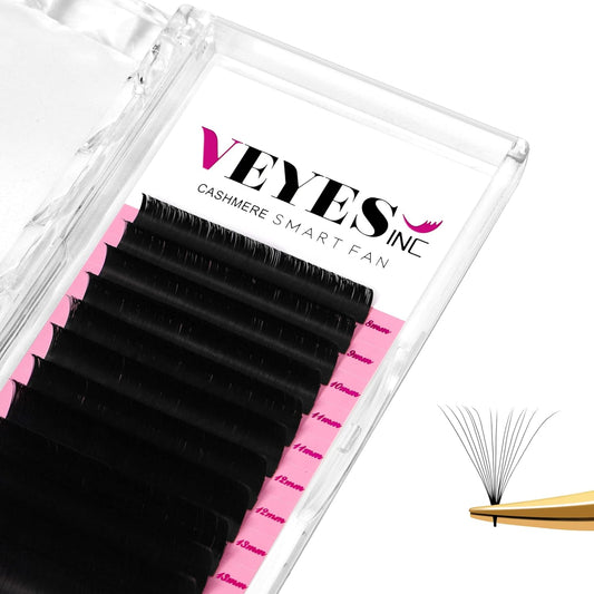 VEYES INC Cashmere Smart Fan Lash Extensions 0.03 0.05 0.07 C/CC/D Curl 8-20mm Mixed & Single Length, Super Matte Black Volume Lashes, Professional Supplies for Lash Techs (0.03 D 16mm)