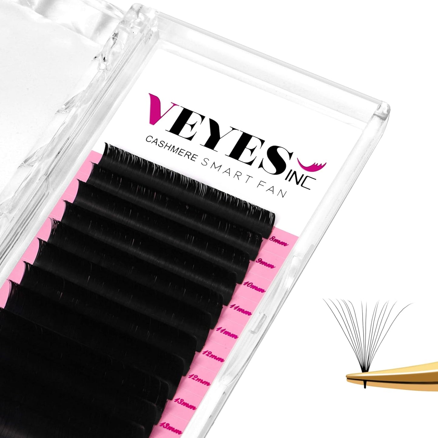 VEYES INC Cashmere Smart Fan Lash Extensions 0.03 0.05 0.07 C/CC/D Curl 8-20mm Mixed & Single Length, Super Matte Black Volume Lashes, Professional Supplies for Lash Techs (0.05 D 17mm)