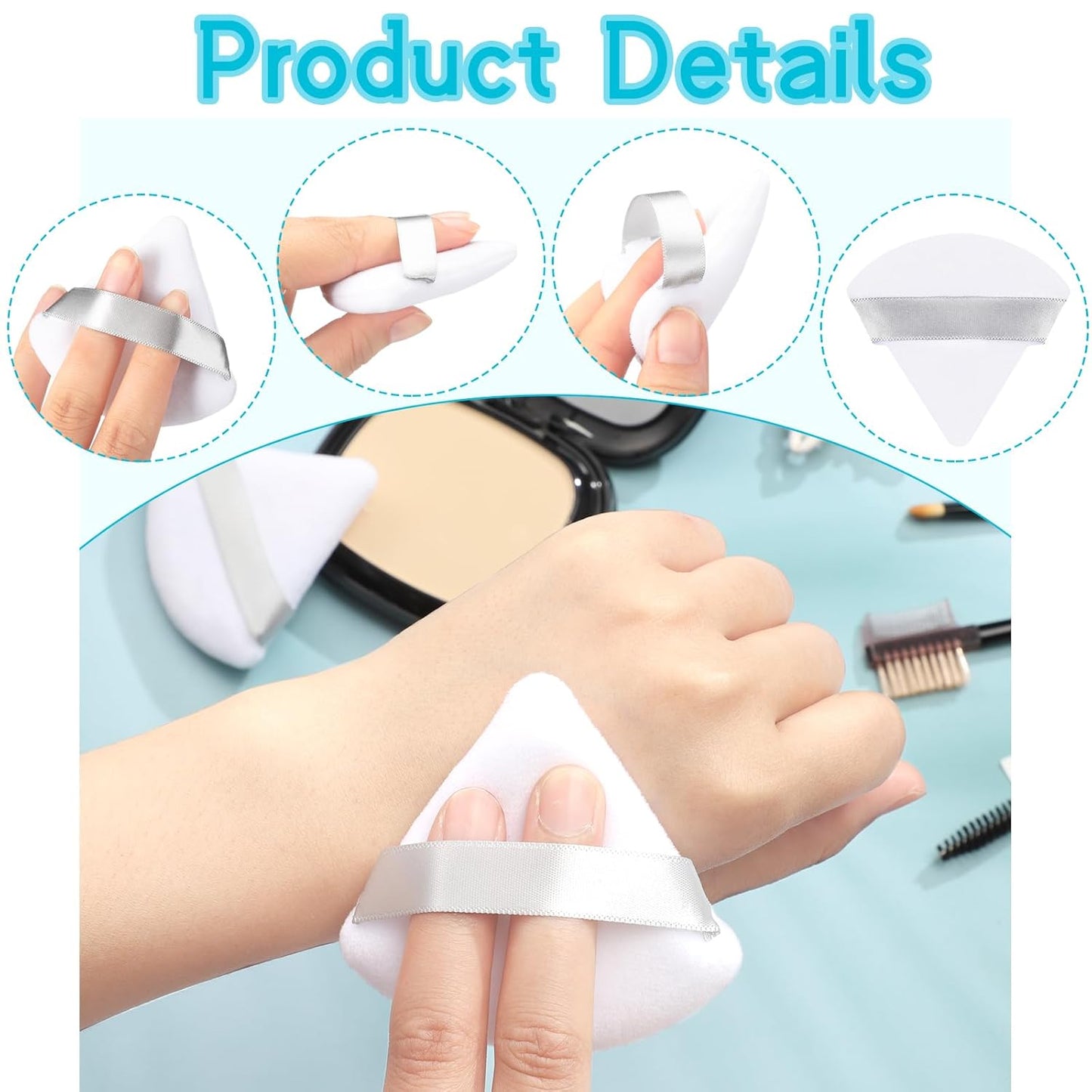 Suclain 48 Pcs Velour Triangle Powder Puff Soft Velour Makeup Puff for Face Powder Makeup Triangle Sponges for Wet and Dry Cosmetic Foundation Loose Mineral Body Makeup Tool(White)