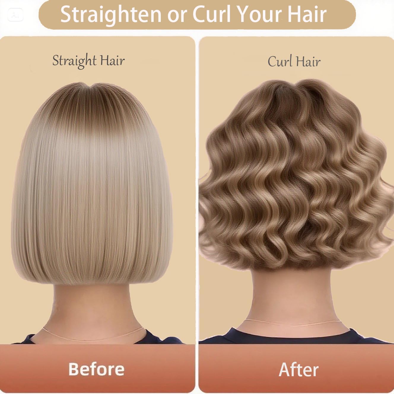 Cordless Hair Curling Iron Brush, 1.5" Mini Cordless Hair Curler, 3-in-1 Travel Curling Brush Hair Straightener Comb Rechargeable, 7000mAh Portable Ionic Heated Curling, Gold