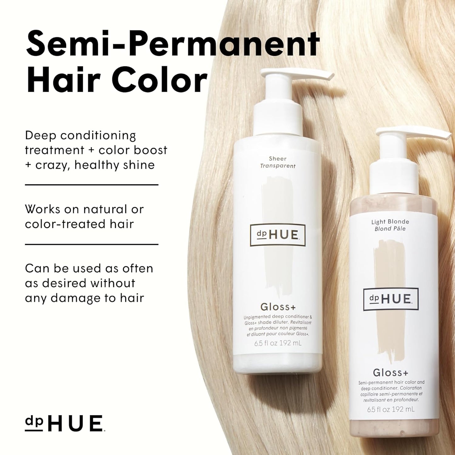 dpHUE Gloss+, Dark Blonde - 6.5 oz (8-12 Applications) - Semi-Permanent Hair Color & Conditioner - Lasts Up to Eight Washes - Paraben, SLS & SLES Sulfate Free - Vegan, Leaping Bunny Certified