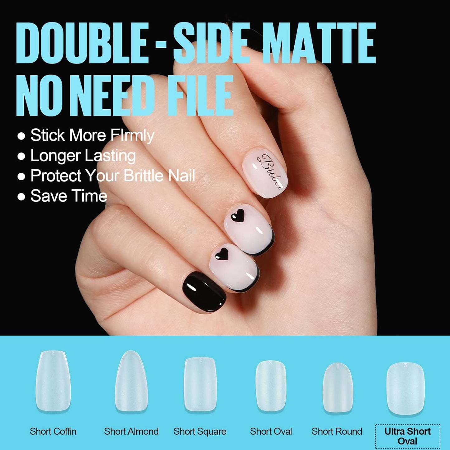 TOMICCA Extra Short Oval Nail Tips - 450Pcs Acrylic Nail Tips, 15 Sizes Fake Gel Tips, Double-sided Matte Full Cover Gel Tips for Nail Extensions