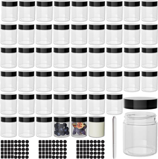 4 oz Clear Plastic Round Jars with Black Lids, 50pcs 4oz 120ml Leak-Proof Wide-Mouth Cosmetic Storage Containers for Kitchen Use, Beauty Products, Cream, Scrubs, Bath Salt and More