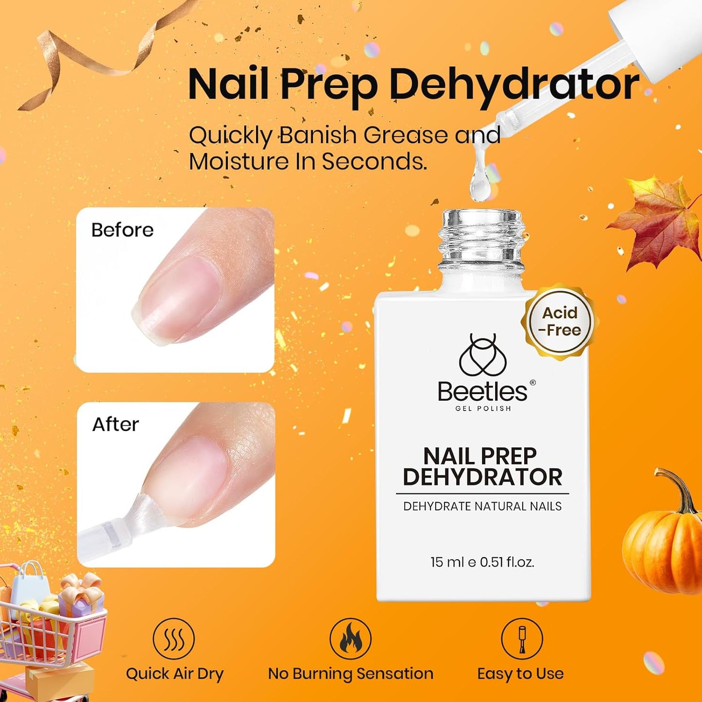 Beetles 4 Pcs 15ml Gel Top Coat and Base Coat Set with Nail Dehydrator and Primer,Professional Nail Prep Acid-Free & Hema-Free Dehydrate Bond Primer Set for Acrylic and Gel Nail Polish