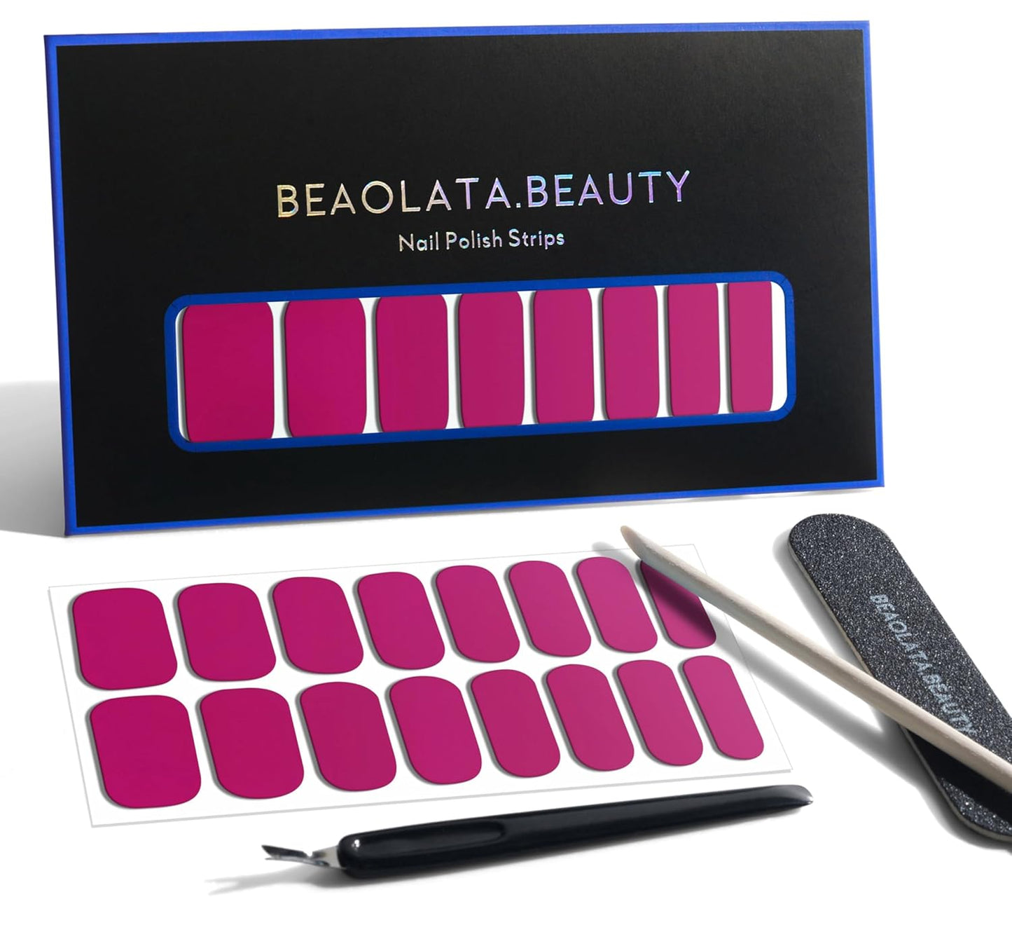 Nail Polish Strips, 32PCS Salon Quality Wraps, Long Lasting Gel Nail Stickers for Women Easy Apply& Remove (Juice Pink)