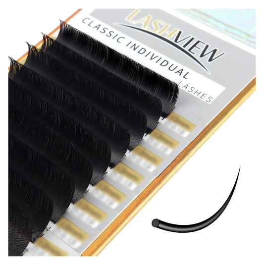LASHVIEW 0.20 Thickness Eyelash Extensions 9mm D Curl Silk Fake Natural Thick Lashes Individual Semi-Permanent Eyelashes Silk lashes (Salon Use)