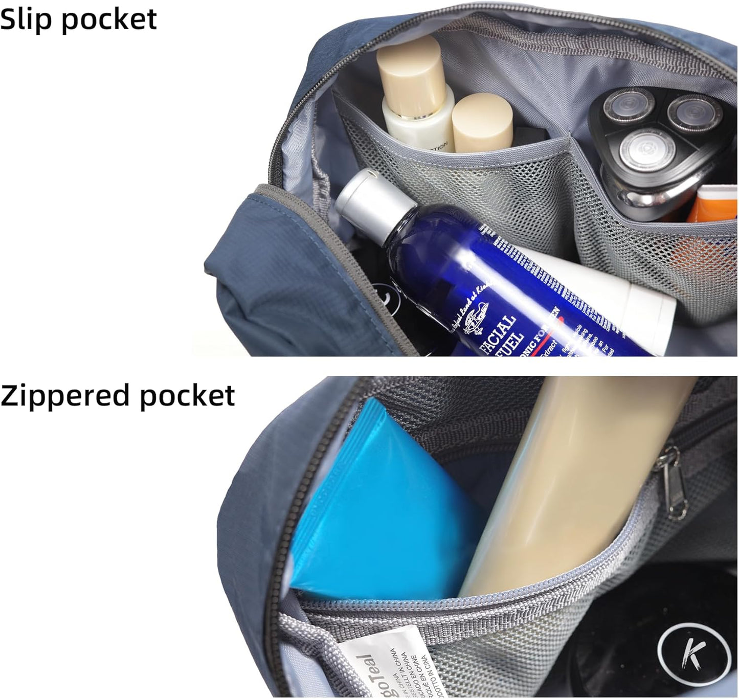 Travel Toiletry Bag 8L, Large Packing Cube with Waterproof TPU Wet/Dry Compartment (03 Blue Abyss)