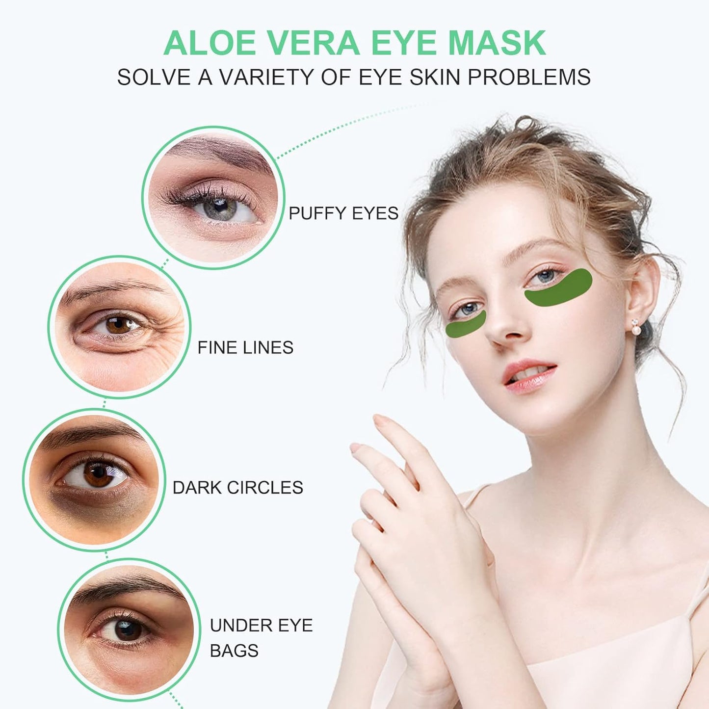 Aloe Vera Eye Mask, 60 Pcs Under Eye Patches, Eye Treatment Mask for Under Eye Bags, Dark Circles, Puffy Eyes, Fine Lines, Anti-Aging and Anti-Wrinkle, Hydrating Eye Mask Skincare