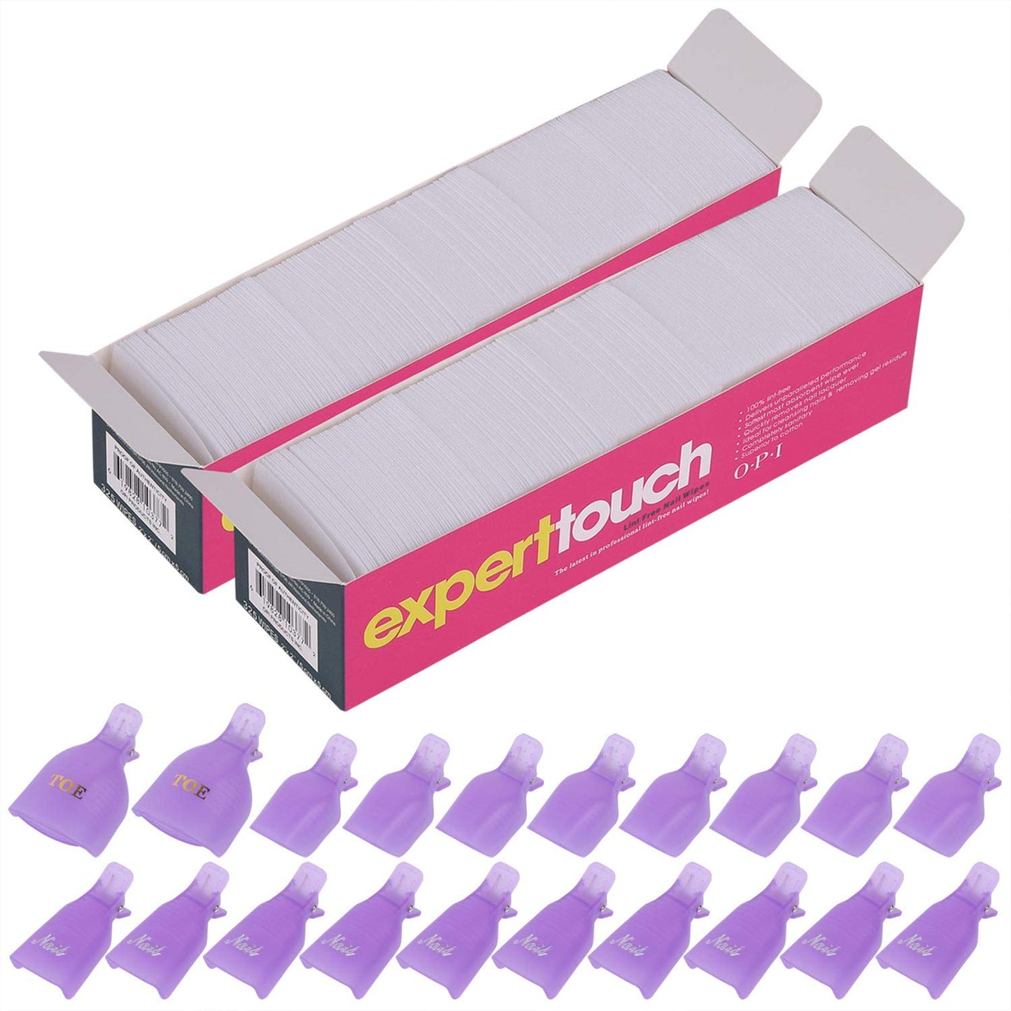 650 Pcs Lint Free Nail Wipes 2" x 2" Nail Polish Removers Cotton Pads and 20 Pcs Reusable Toes & Fingers Nail Soak Off Clips