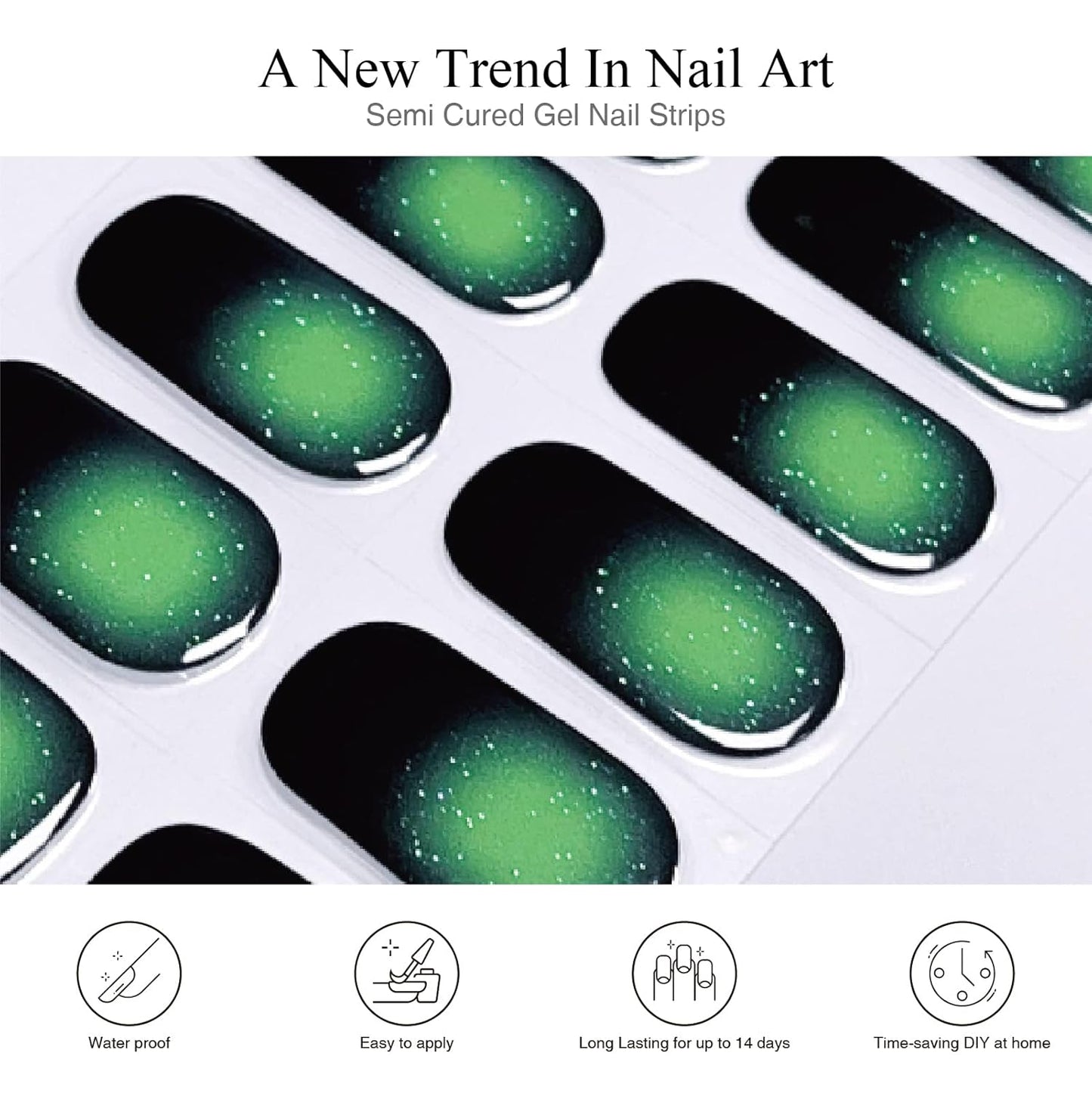 Semi Cured Gel Nail Strips, 20 pcs Gel Nail Stikers, Gel Nail Wraps Semi Cured, Salon-Quality, 2 Weeks Long Lasting, Firefly