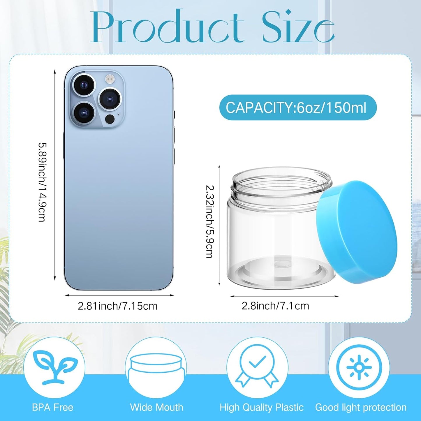 Patelai 4 Pieces Round Wide-mouth Leak Proof Plastic Container Jars with Lids for Travel Storage Makeup Beauty Products Face Creams Oils Salves Ointments DIY Making(6 Ounce,Blue)