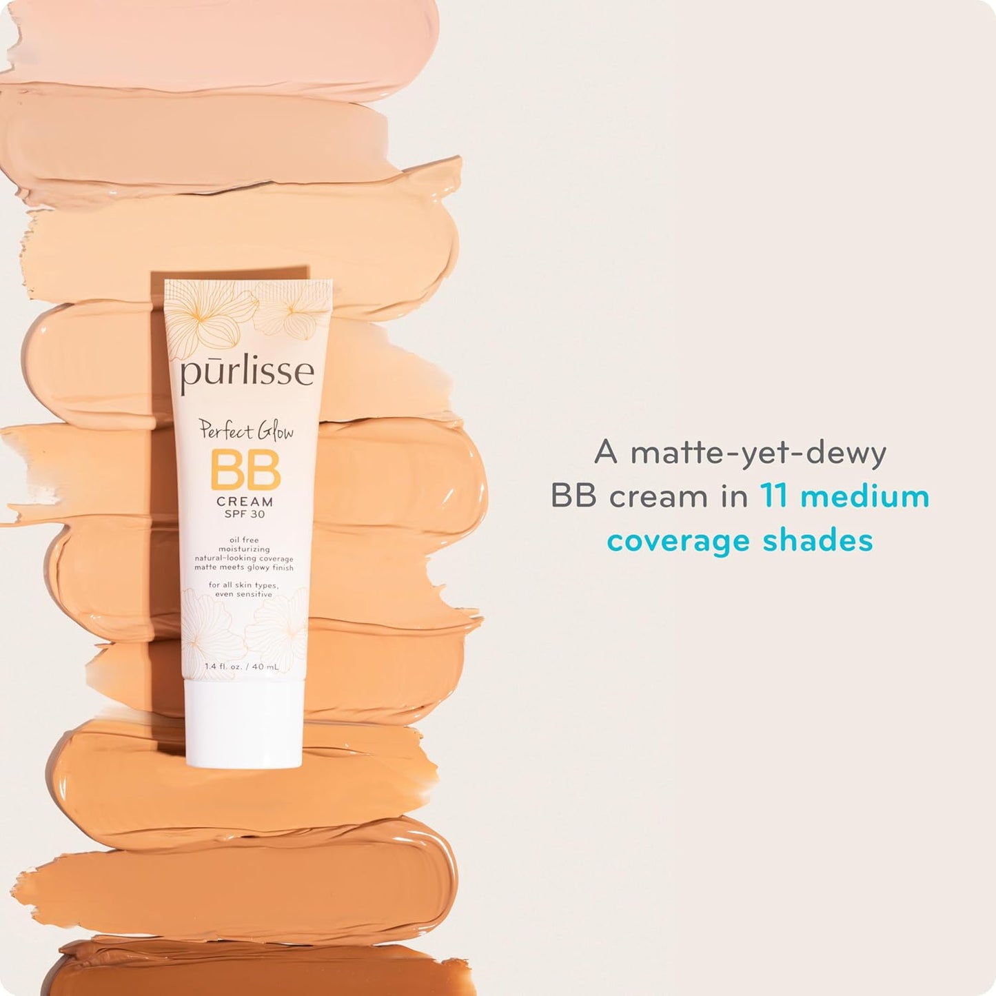 pūrlisse Perfect Glow BB Cream with SPF 30 - Matte Meets Dewy Finish - Enriched with Goji & Hawthorn Berry to Help Improve Skin Texture & Radiance - Fair (1.4 oz)