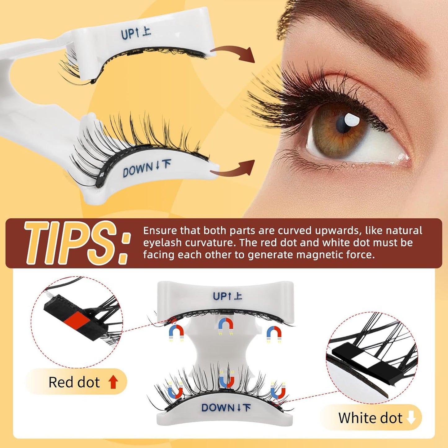 QUEWEL 4 Pairs Magnetic Eyelashes Natural Look, Reusable Magnetic Eyelashes with Applicator, No Glue Needed Lash Clusters Kit, Easy to Wear and Remove(4 Pairs-D)