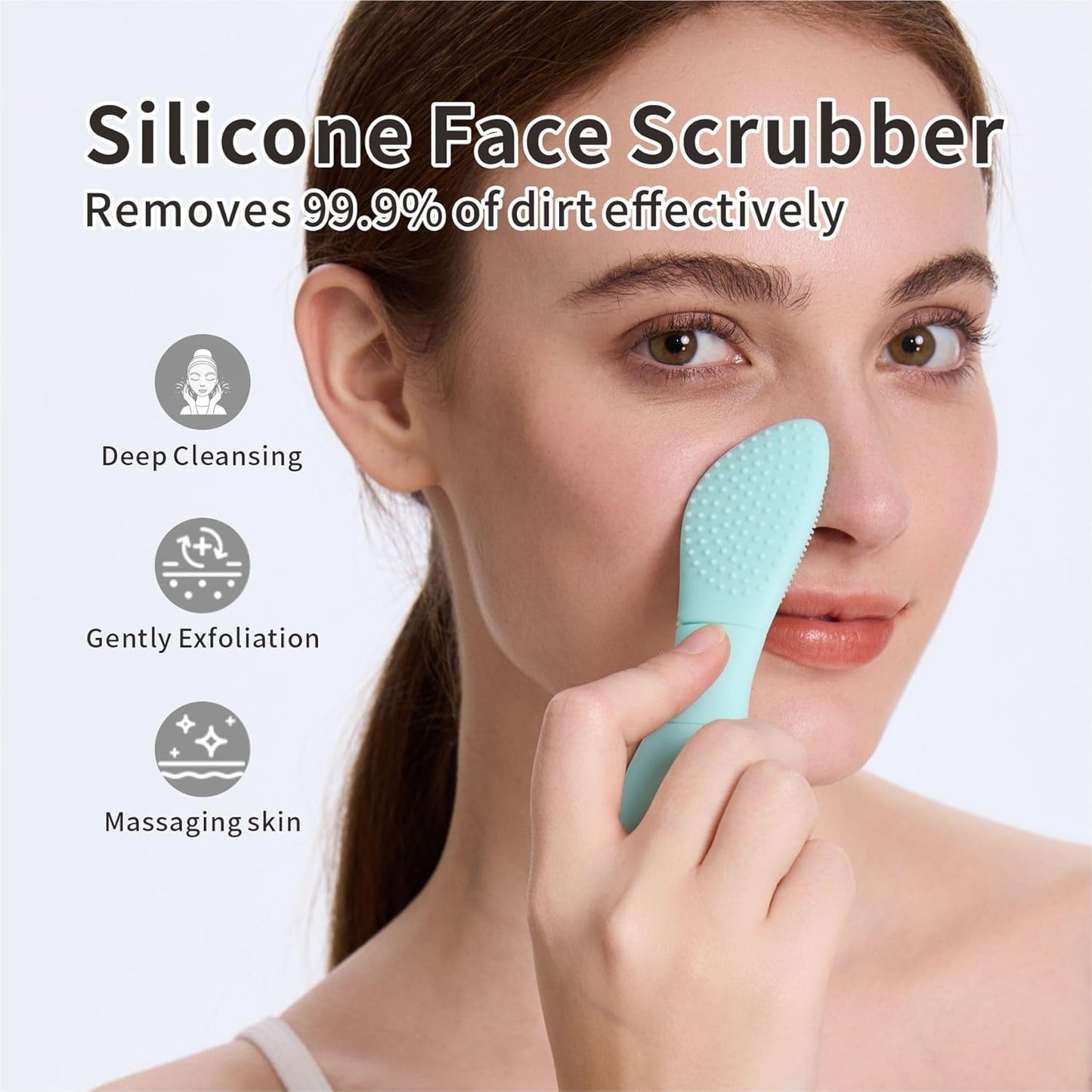 Silicone Face Scrubber Blackhead Remover Tool-2 in 1 Nose Scrubber Black Head Remover for Face Nose, Skin Scrubber Face Spatula for Women Men Pore Cleansing Skin Care(Light Blue)