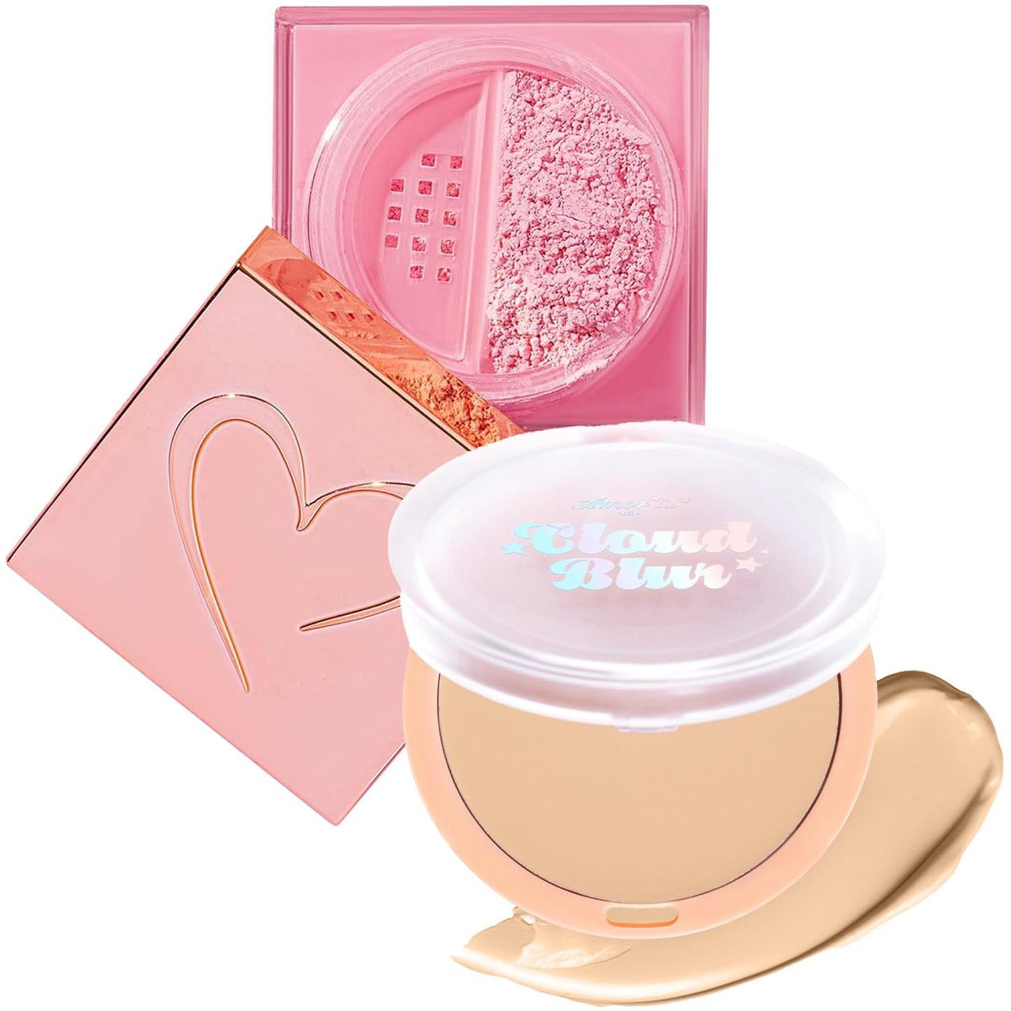 Beauty Bundle Beauty Creations Pink Cloud Pink Loose Setting Powder & Amorus Cloud Blur Matte Balm Foundation, Minimizes Pores, Matte Finish 14HR Shine Control (Ivory)