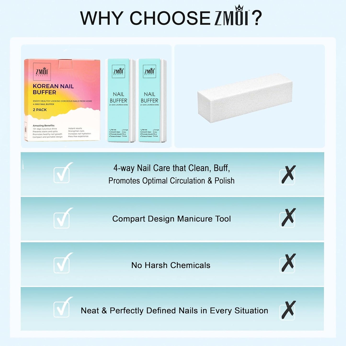 Pro Nail Buffer Block – 3 Pack Luxurious Shine Korean 4-Way Nail Buffing Block – Natural Shine Nails – Manicure/Pedicure Tools for Home and Salon