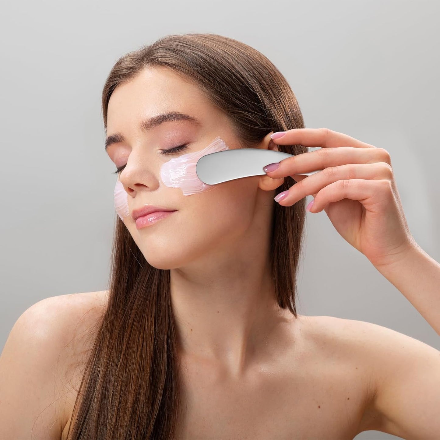 minkissy Makeup Spatula Small Metal Cosmetic Spatula Stainless Steel Handheld Cream Spatula Skincare Accessories for Mixing And Sampling Skin Care Creams, Eye Cream, Essences 2Pcs