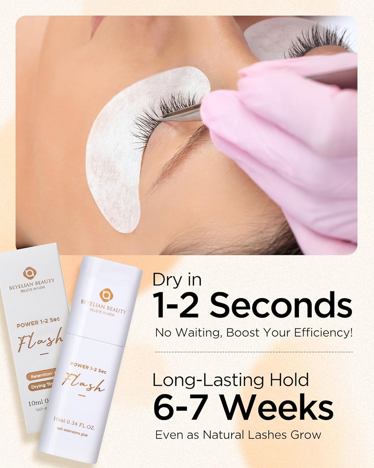 Eyelash Extension Glue, Sensitive Lash Glue for Eyelash Extensions 10 ml, Smart Drop Technology Adhesive for Classic and Volume Lashes, 0.03 ml per Drop, 1 S Dry Time, 6-7 Weeks Retention by BEYELIAN