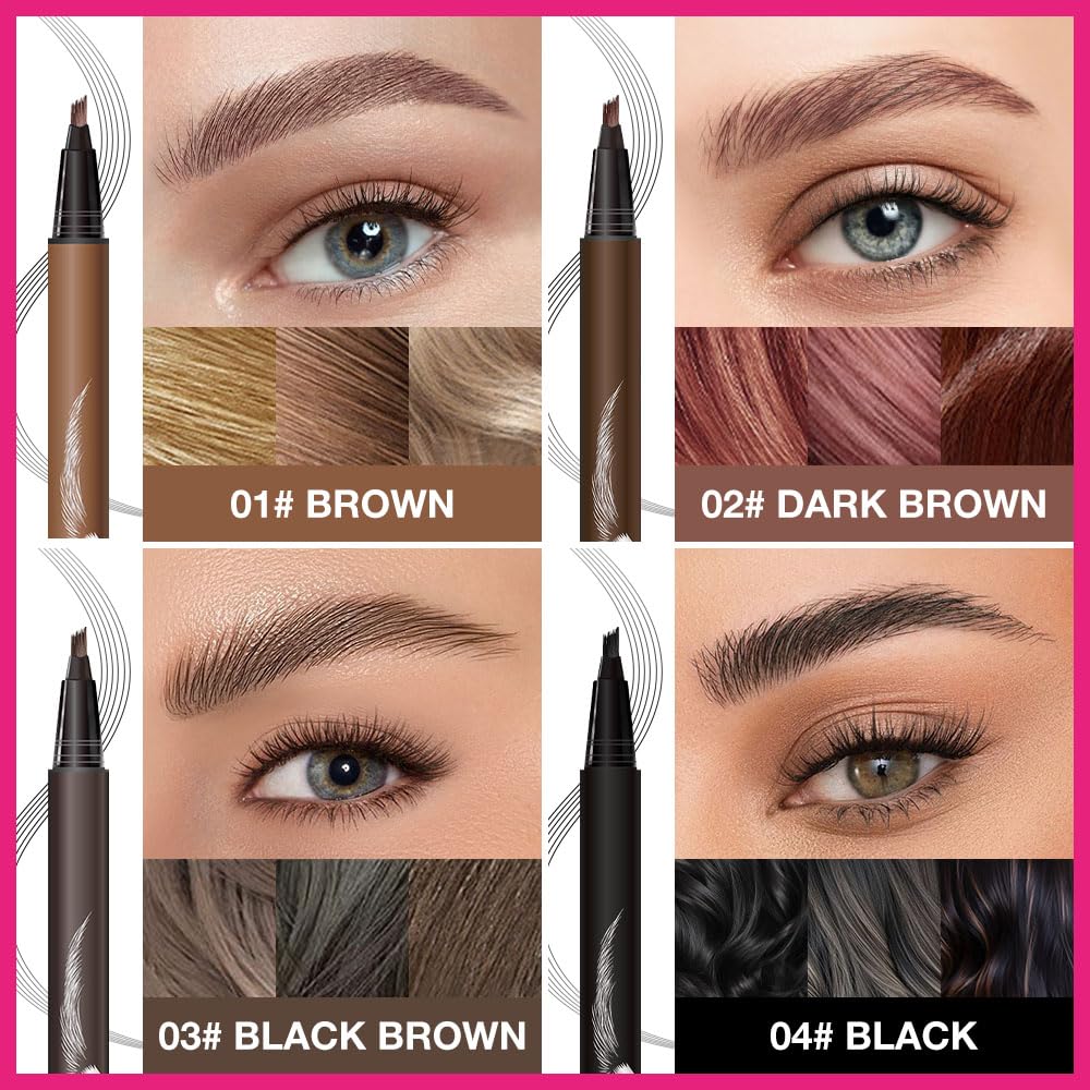 Kaely Microblading Eyebrow Pen with Multiple Fork Tips, Square Brush Magic Eyebrow Contouring Pen Waterproof, 3d Eye Brow Pencils for Women, Create Natural Hair-Like Brows, 104 Black