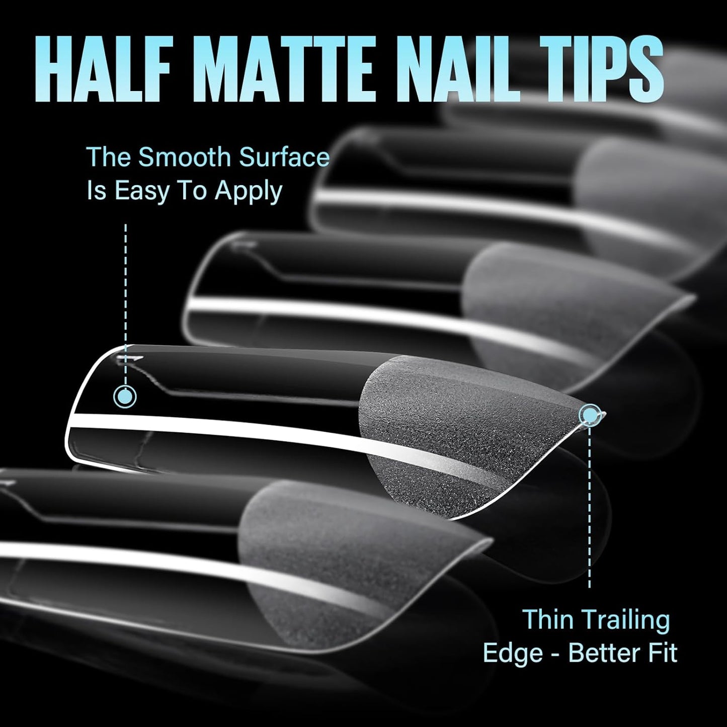 TOMICCA Medium Square Nail Tips Gel Tips Half Matte Acrylic Fake Nails 240Pcs Full Cover False Nails 12 Sizes for Nail Extension Home DIY Salon