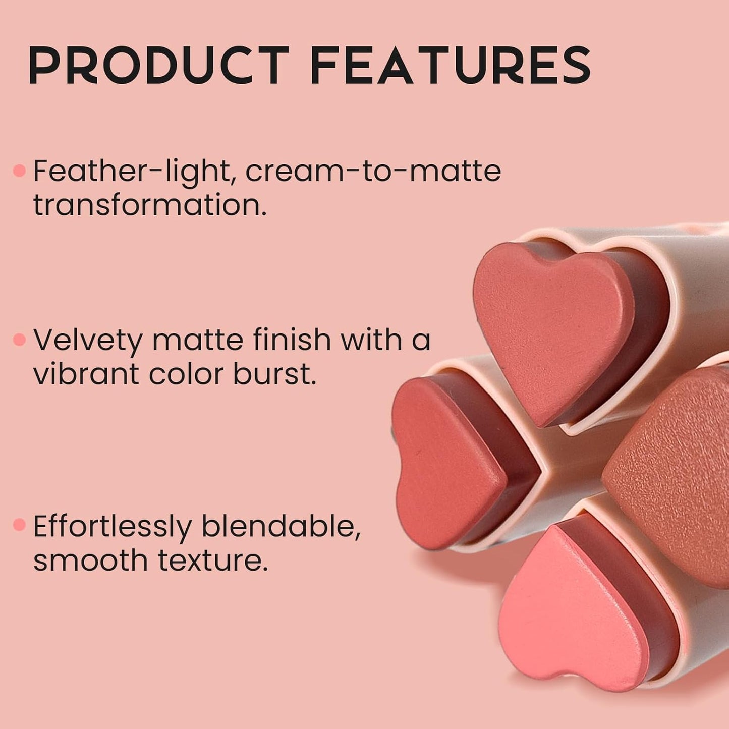 Blush Stick for Cheeks, Cream Blush with Heart-shaped, Blush Face Stick Multi-Use Lip and Cheek Tint, Waterproof Lightweight Easy to Blend Cream Blusher Makeup - Blush Him