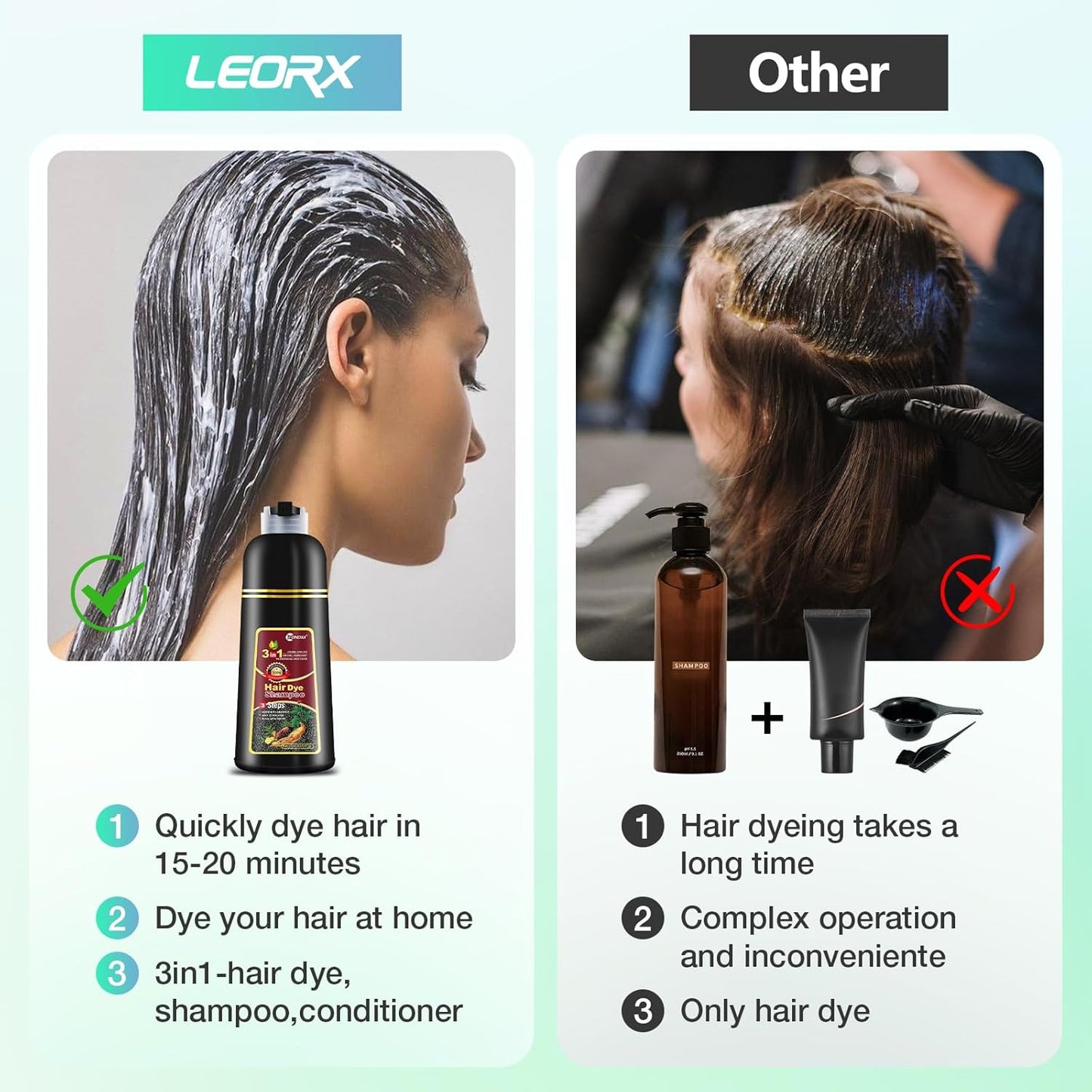 Leorx 3 In 1 Wine Red Color Hair Dye shampoo, For Refresh and Instant Herbal Coloring For Women&Men - Tintes Para El Cabello Profesional