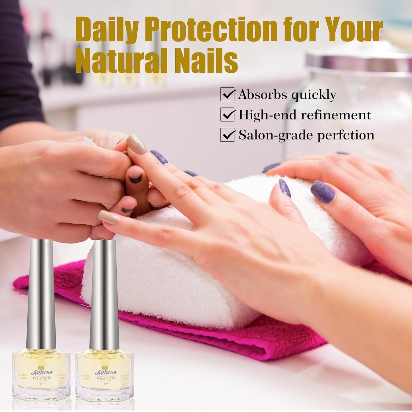 ADHERE Cuticle Oil for Nails Professional Nail Oil 8ML, Jojoba Nail Cuticle Oil Contains Vitamins with Soft Brush, for Nourishing, Hydrating, Dry Rough Nail Care Repair Essential Nail Care（Floral）