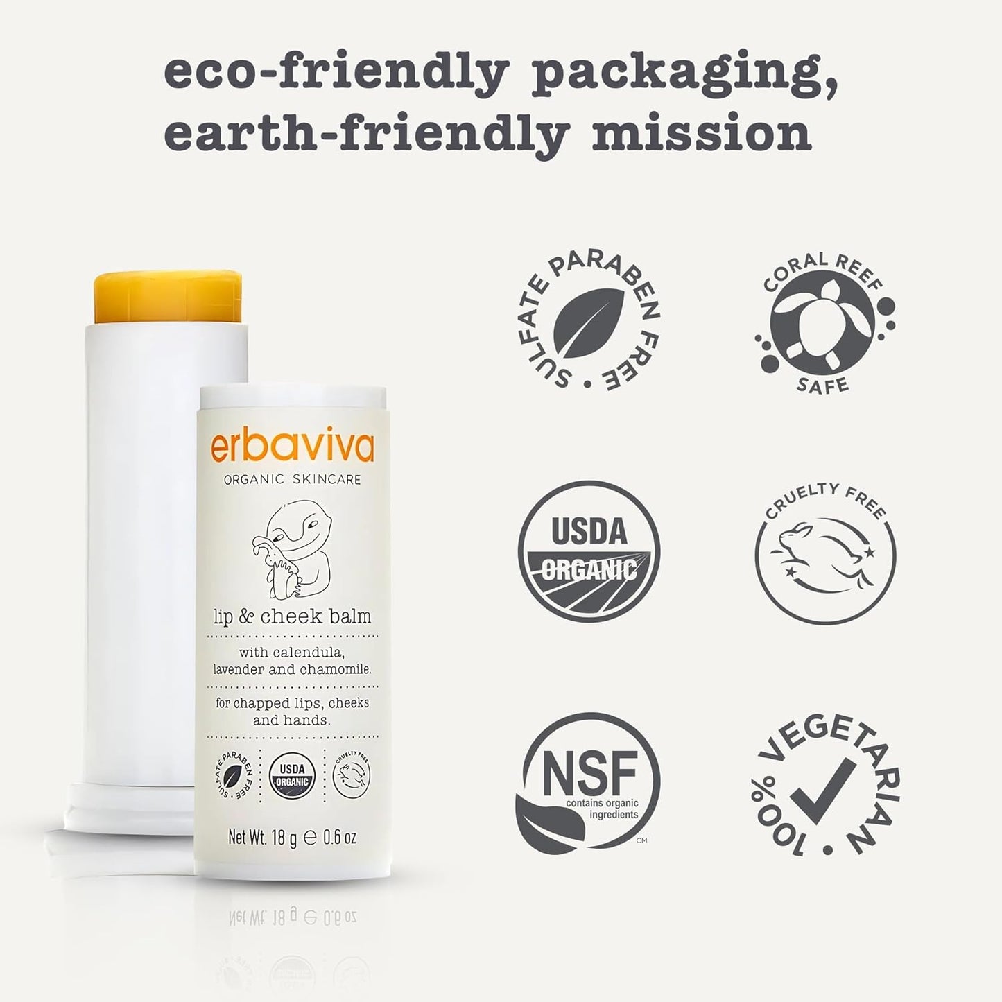 Erbaviva Organic Lip & Cheek Balm – Moisturizing Stick for Baby & Adults | USDA Organic, Shea Butter & Calendula for Dry, Chapped Skin | Lip, Cheek & Hand Protection